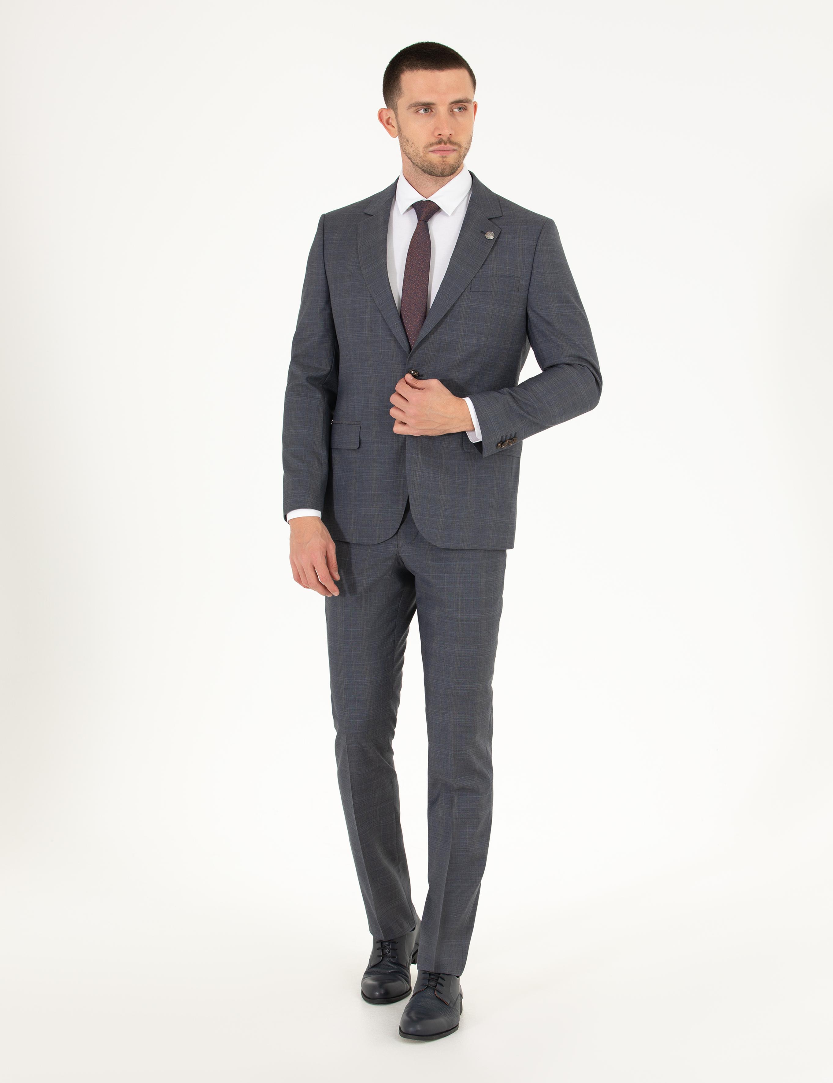 %100 Yün Gri Slim Fit Takım Elbise
