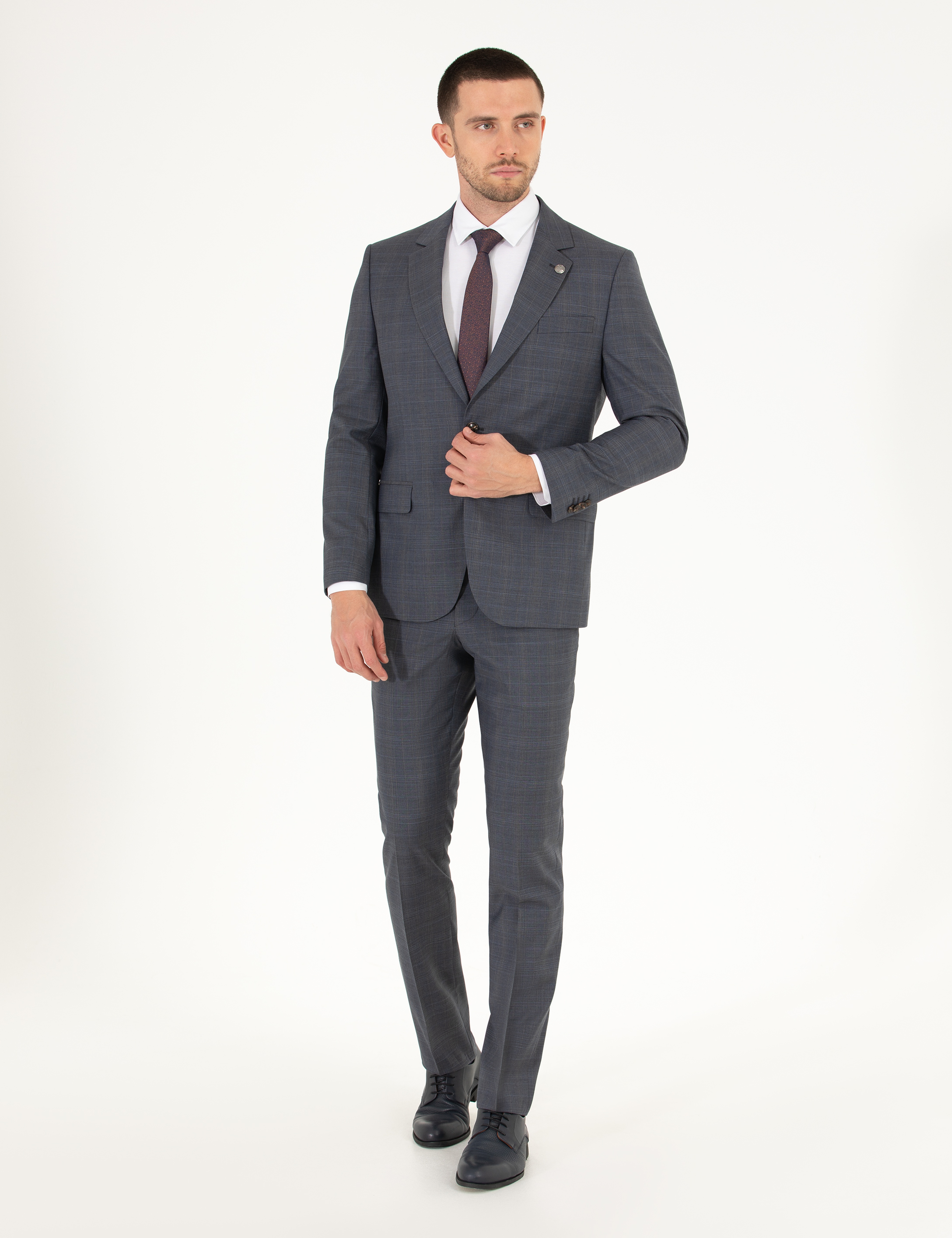 %100 Yün Gri Slim Fit Takım Elbise - Image 4