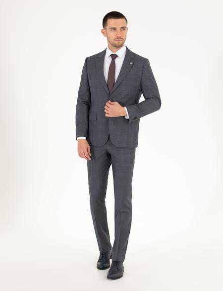 %100 Yün Gri Slim Fit Takım Elbise - 50265018005