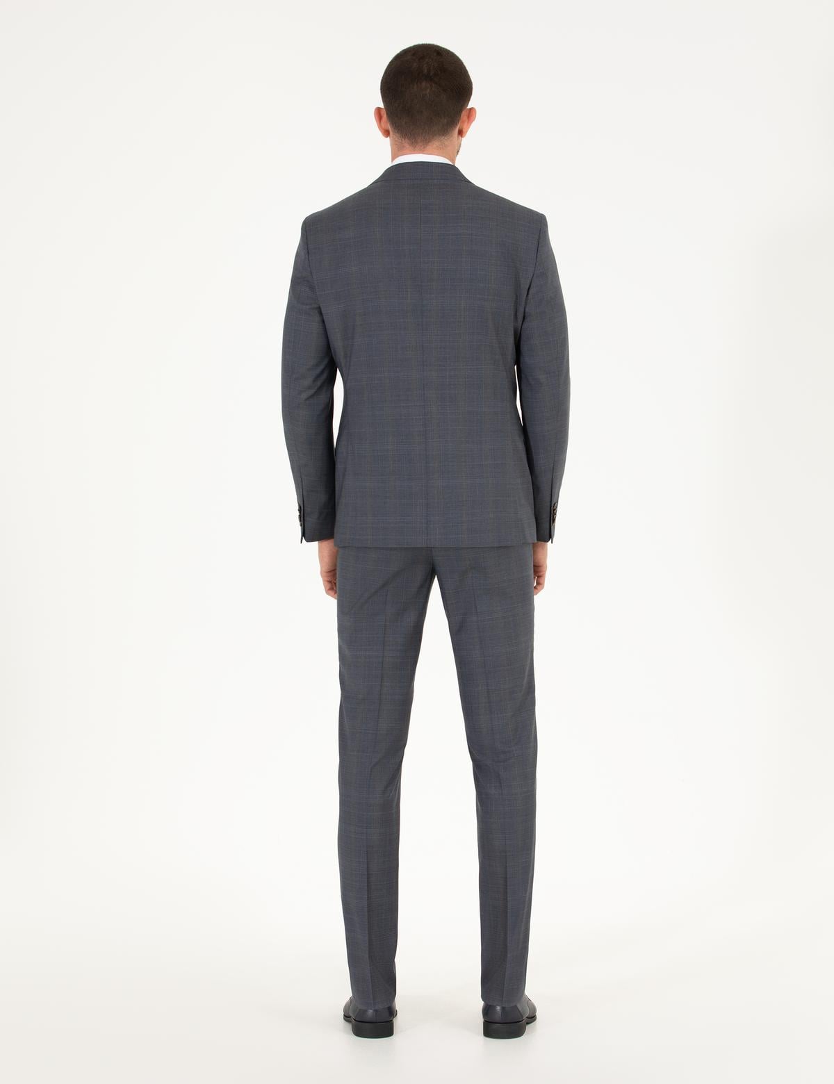 %100 Yün Gri Slim Fit Takım Elbise - 50265018005