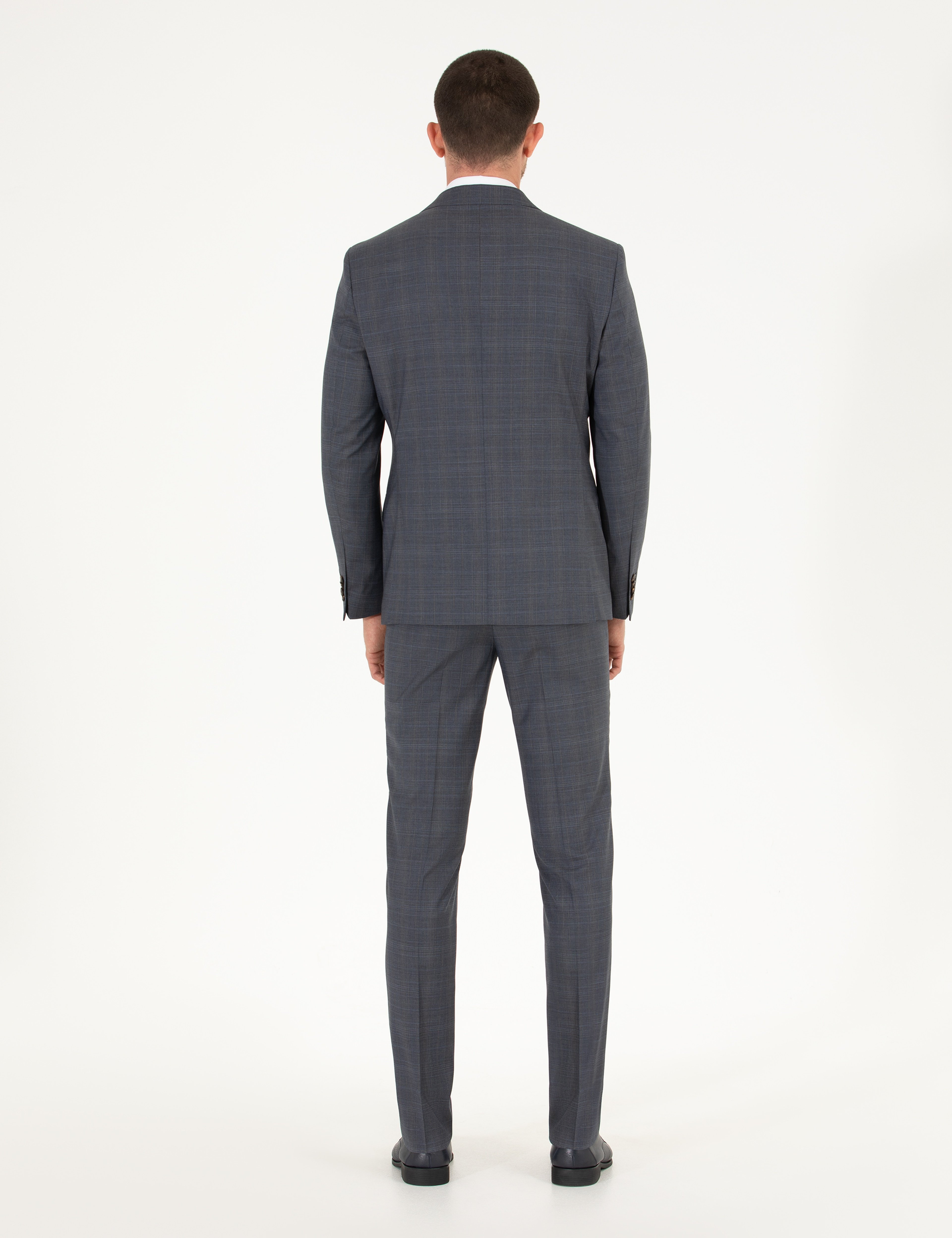 %100 Yün Gri Slim Fit Takım Elbise - Image 5