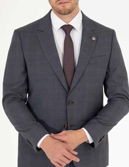 %100 Yün Gri Slim Fit Takım Elbise - 50265018005