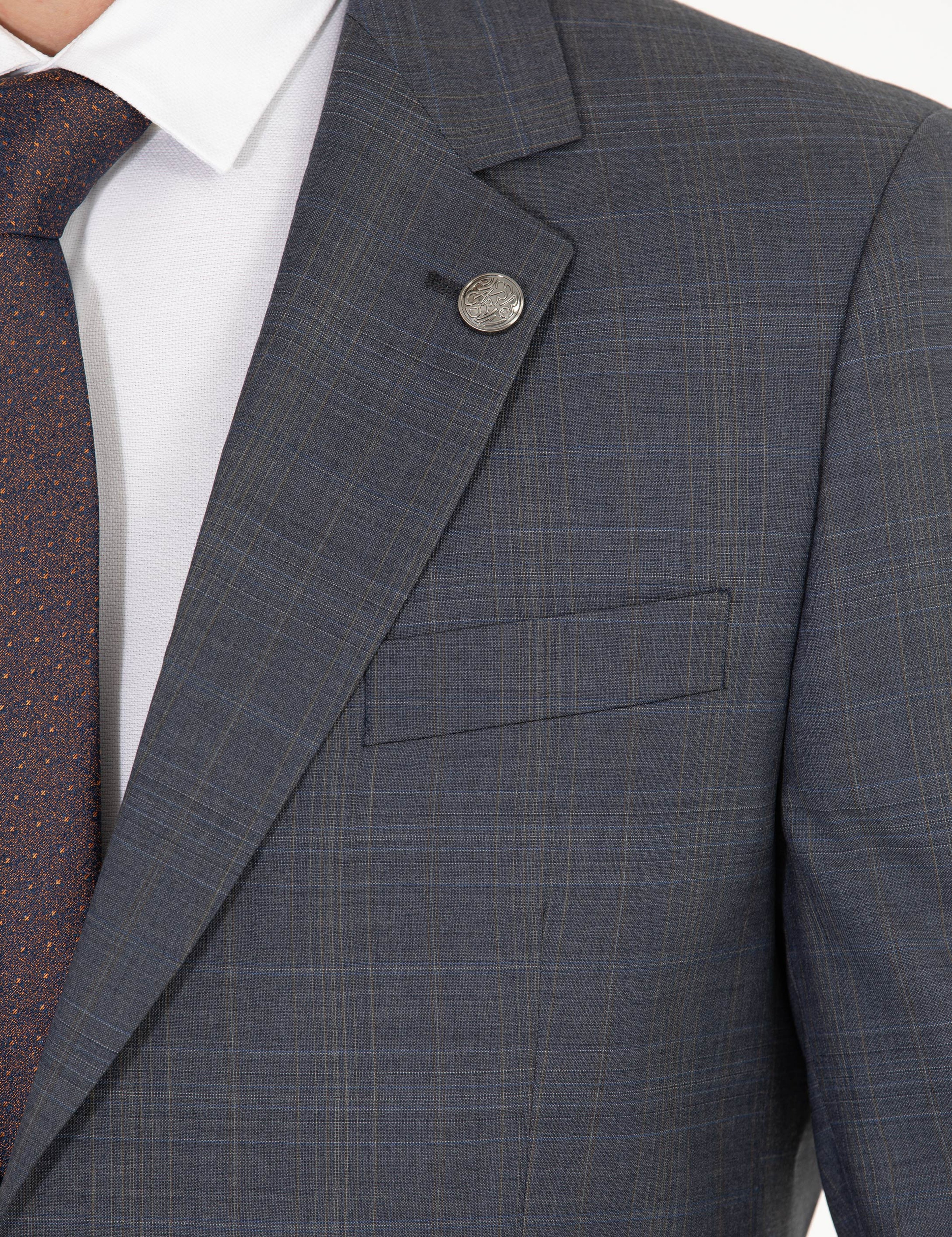 %100 Yün Gri Slim Fit Takım Elbise - Image 7