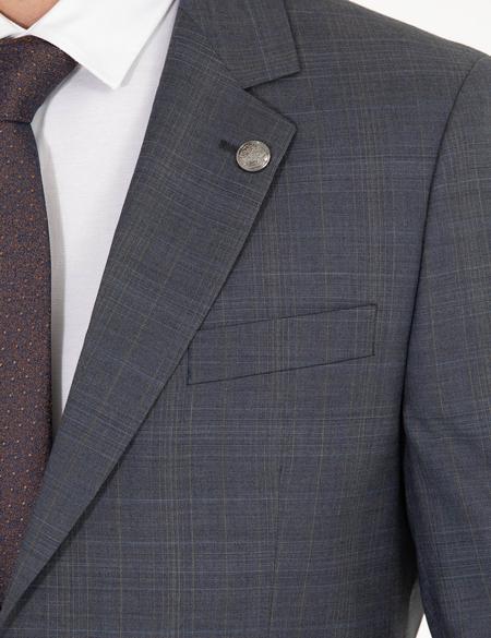 %100 Yün Gri Slim Fit Takım Elbise - 50265018005