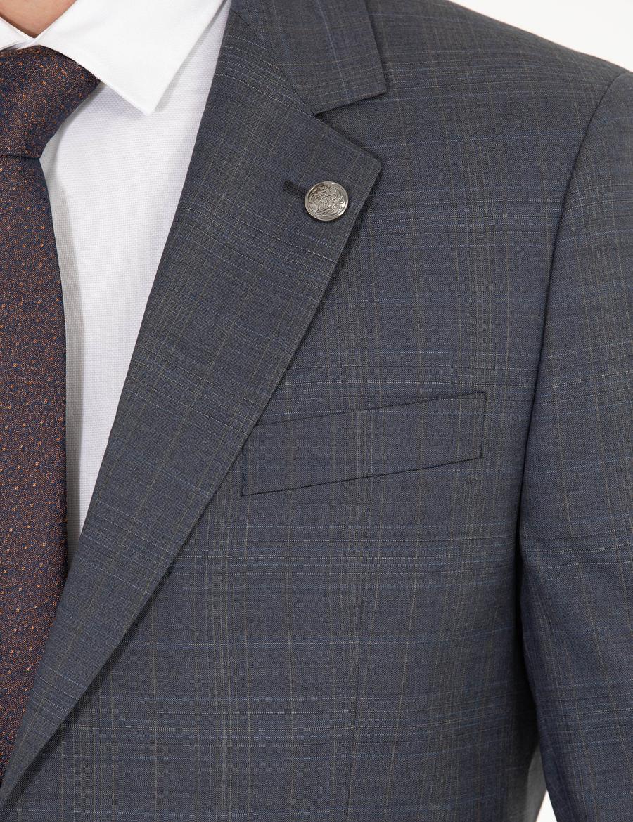 %100 Yün Gri Slim Fit Takım Elbise