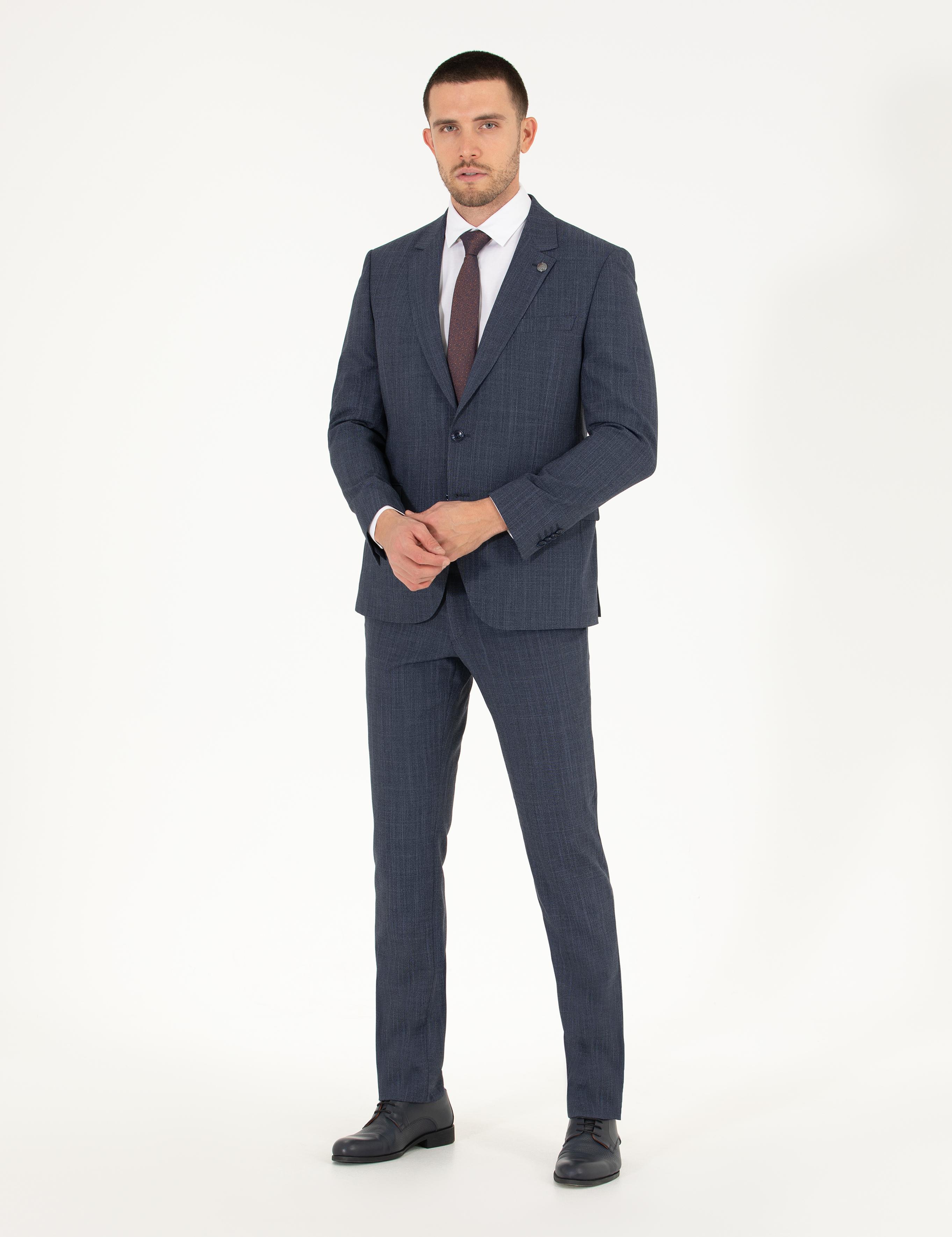İndigo Slim Fit Yün Karışımlı Takım Elbise