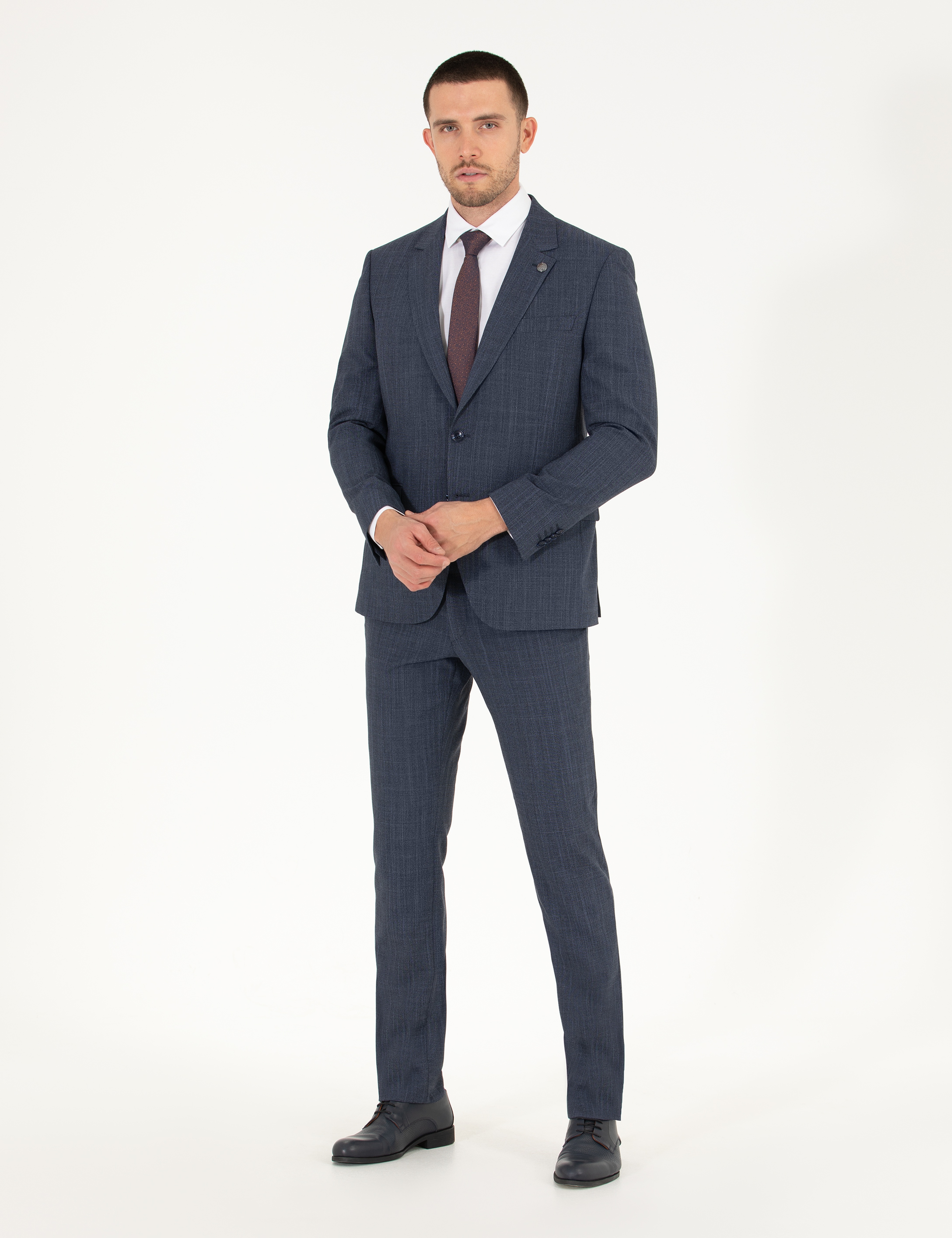 İndigo Slim Fit Yün Karışımlı Takım Elbise - Image 4