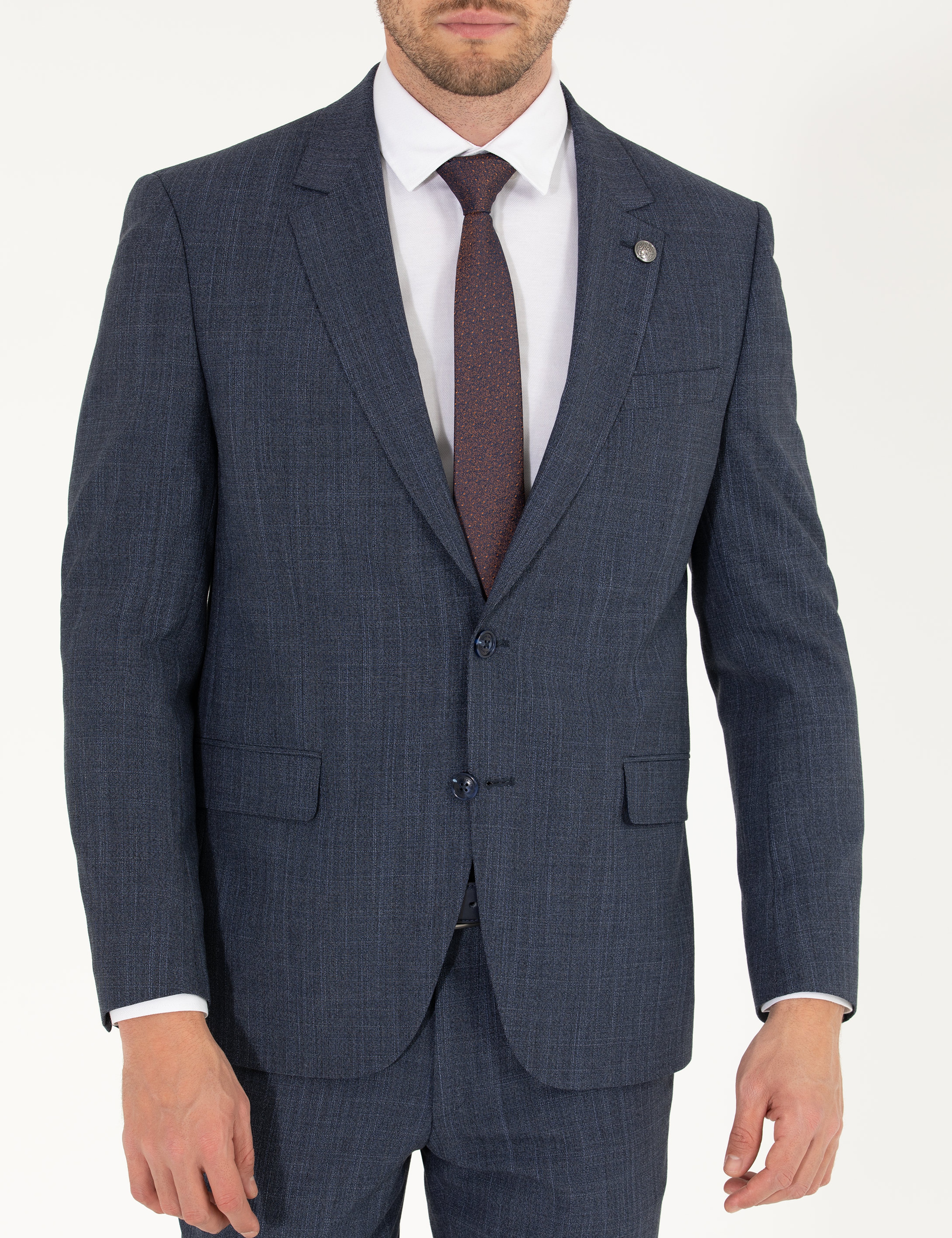 İndigo Slim Fit Yün Karışımlı Takım Elbise - Image 6