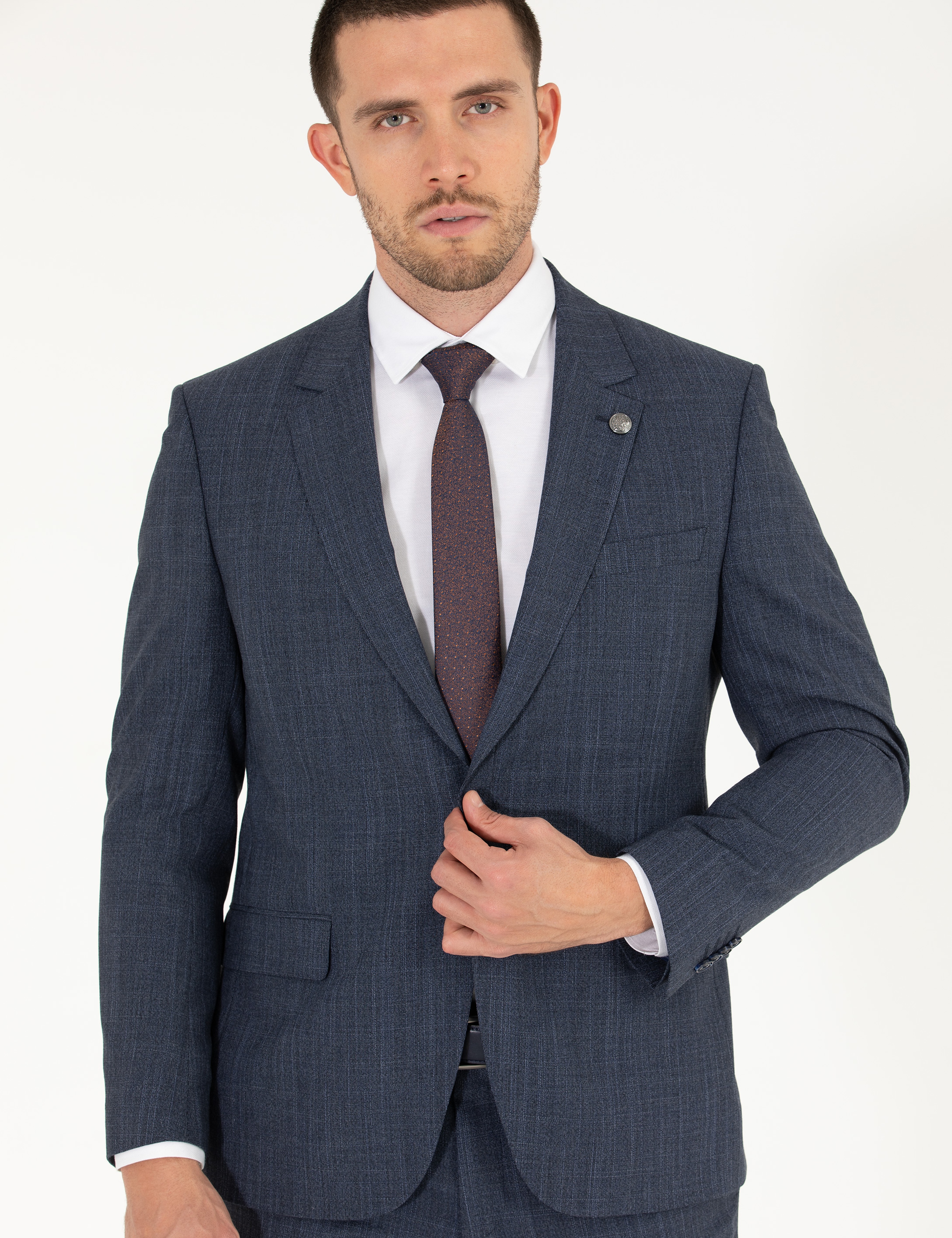 İndigo Slim Fit Yün Karışımlı Takım Elbise - Image 3