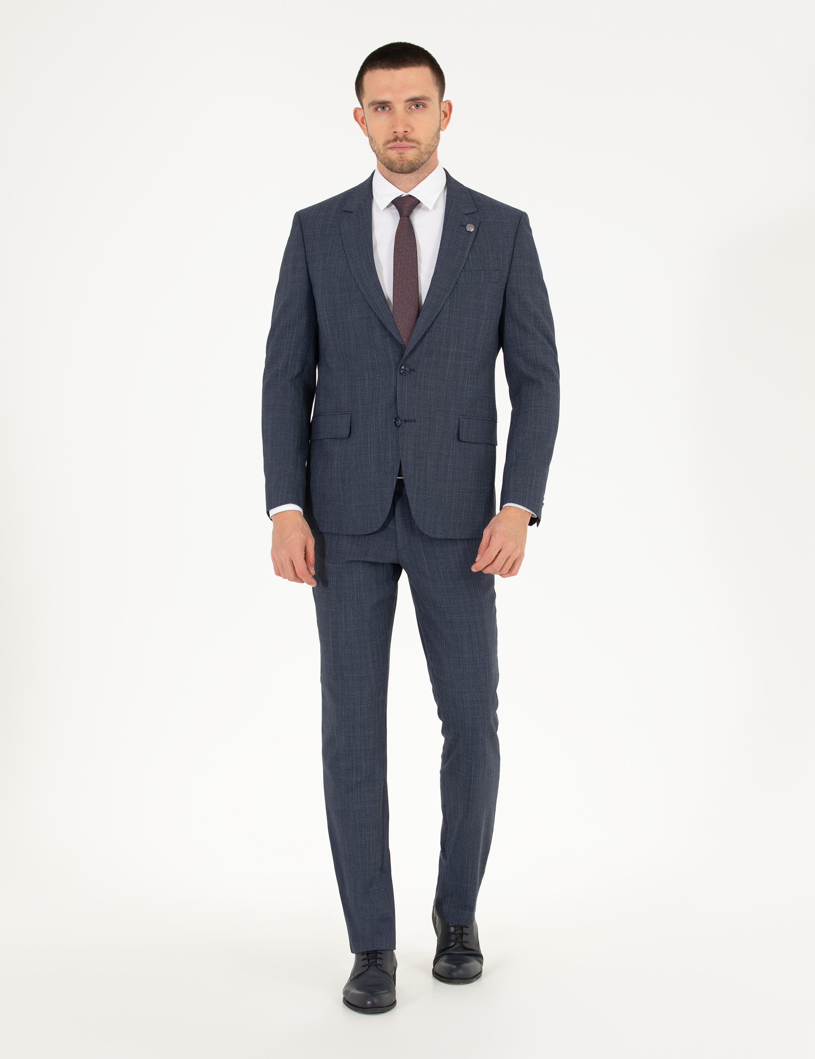 İndigo Slim Fit Yün Karışımlı Takım Elbise