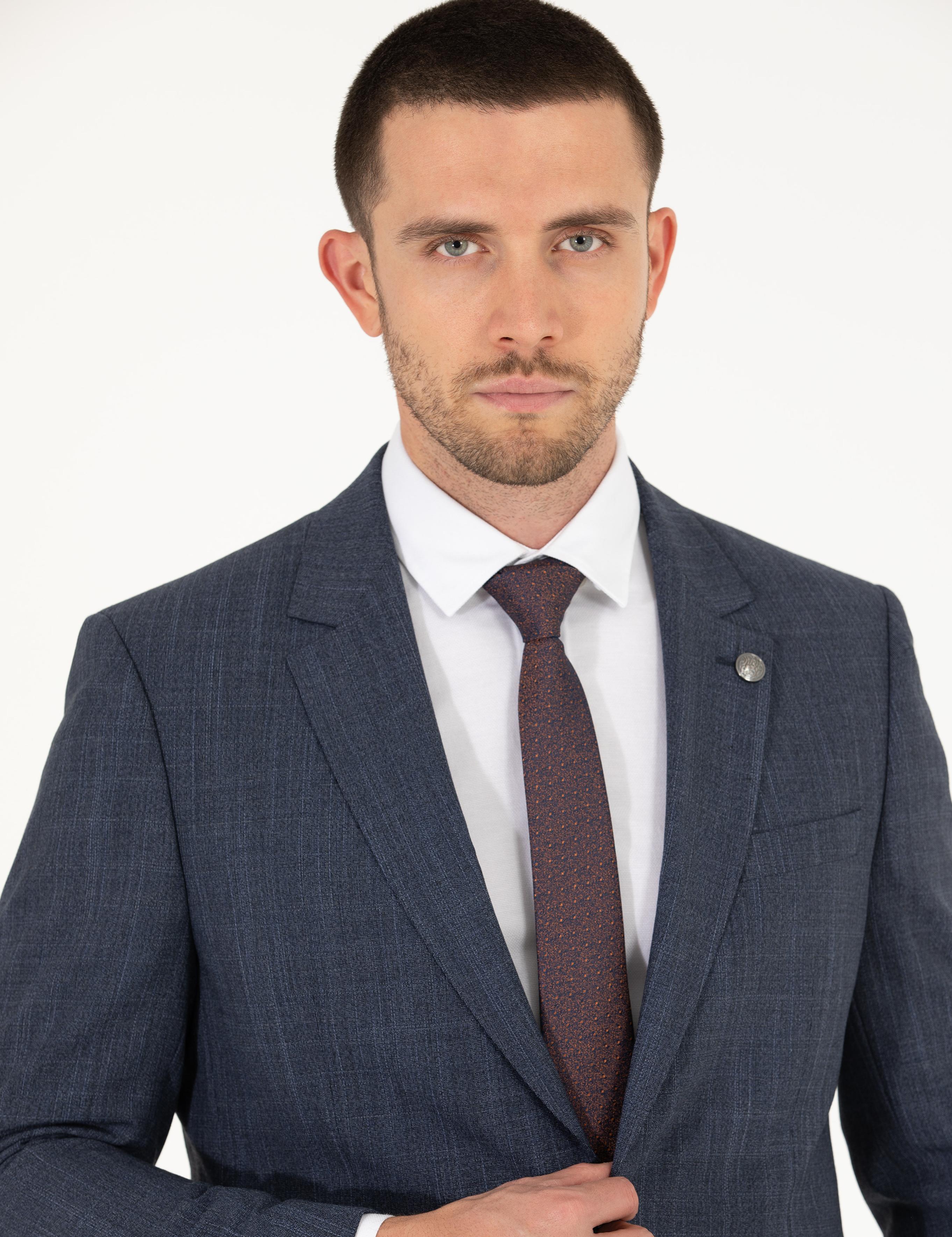 İndigo Slim Fit Yün Karışımlı Takım Elbise