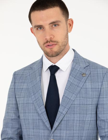 Ekose Açık Mavi Slim Fit Takım Elbise - 50265038008