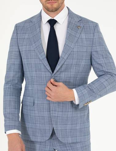 Ekose Açık Mavi Slim Fit Takım Elbise