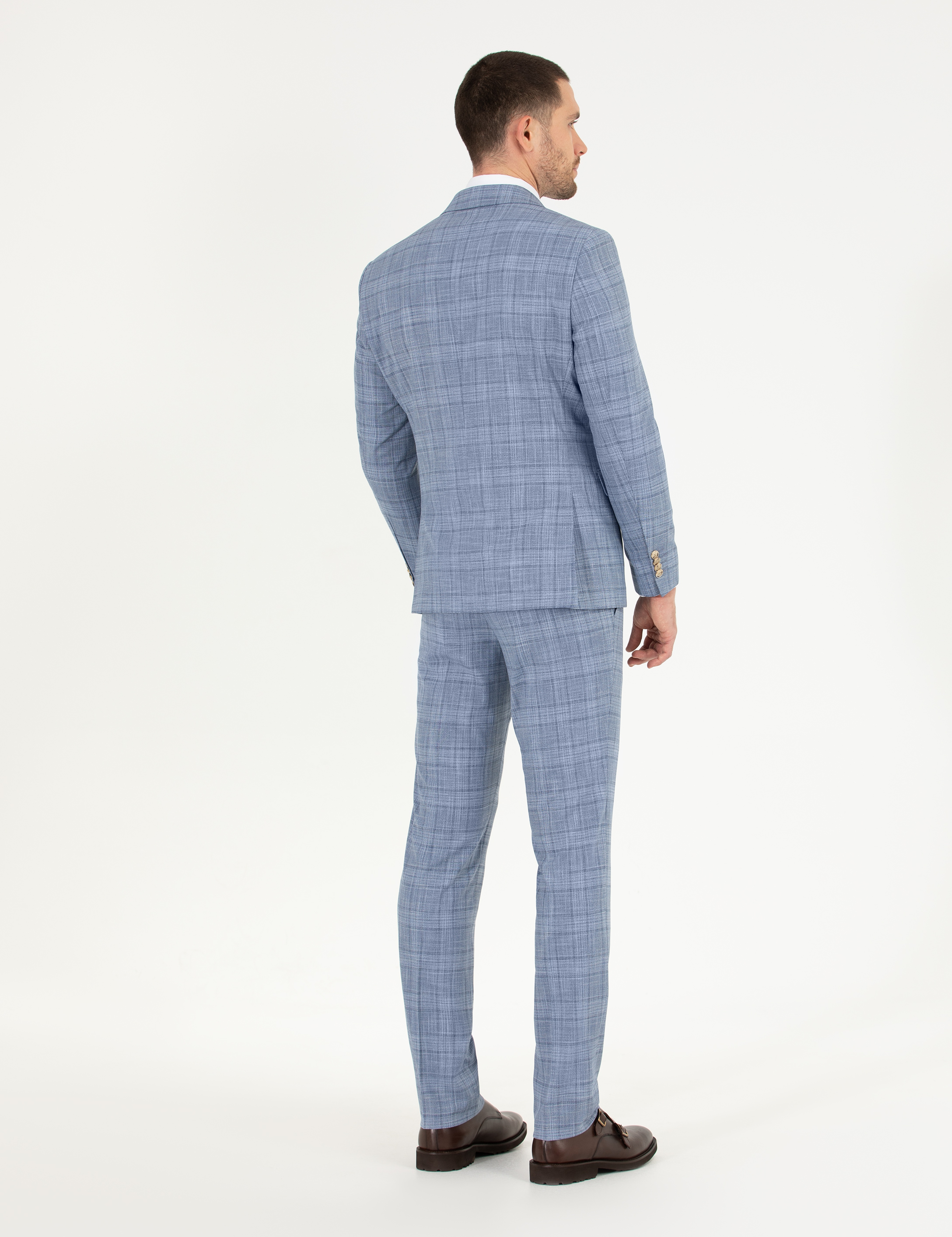 Ekose Açık Mavi Slim Fit Takım Elbise - Image 5