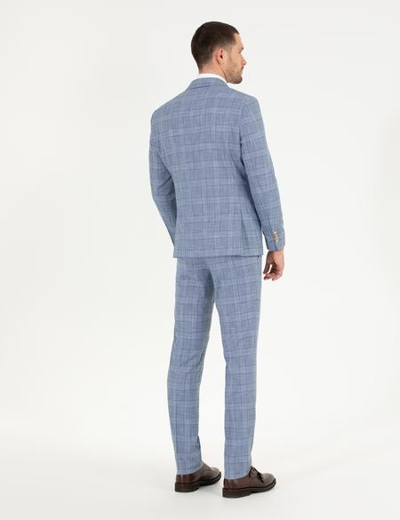 Ekose Açık Mavi Slim Fit Takım Elbise - 50265038008