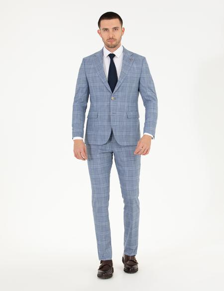 Ekose Açık Mavi Slim Fit Takım Elbise - 50265038008