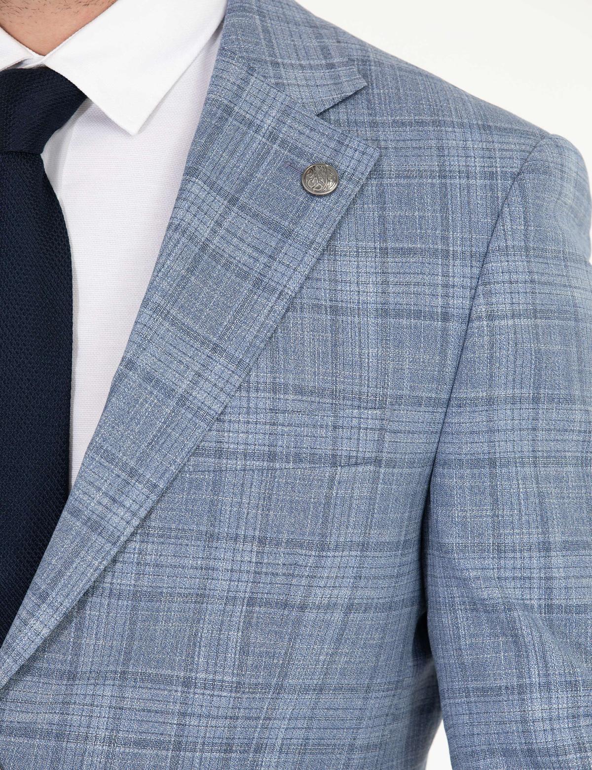 Ekose Açık Mavi Slim Fit Takım Elbise - 50265038008