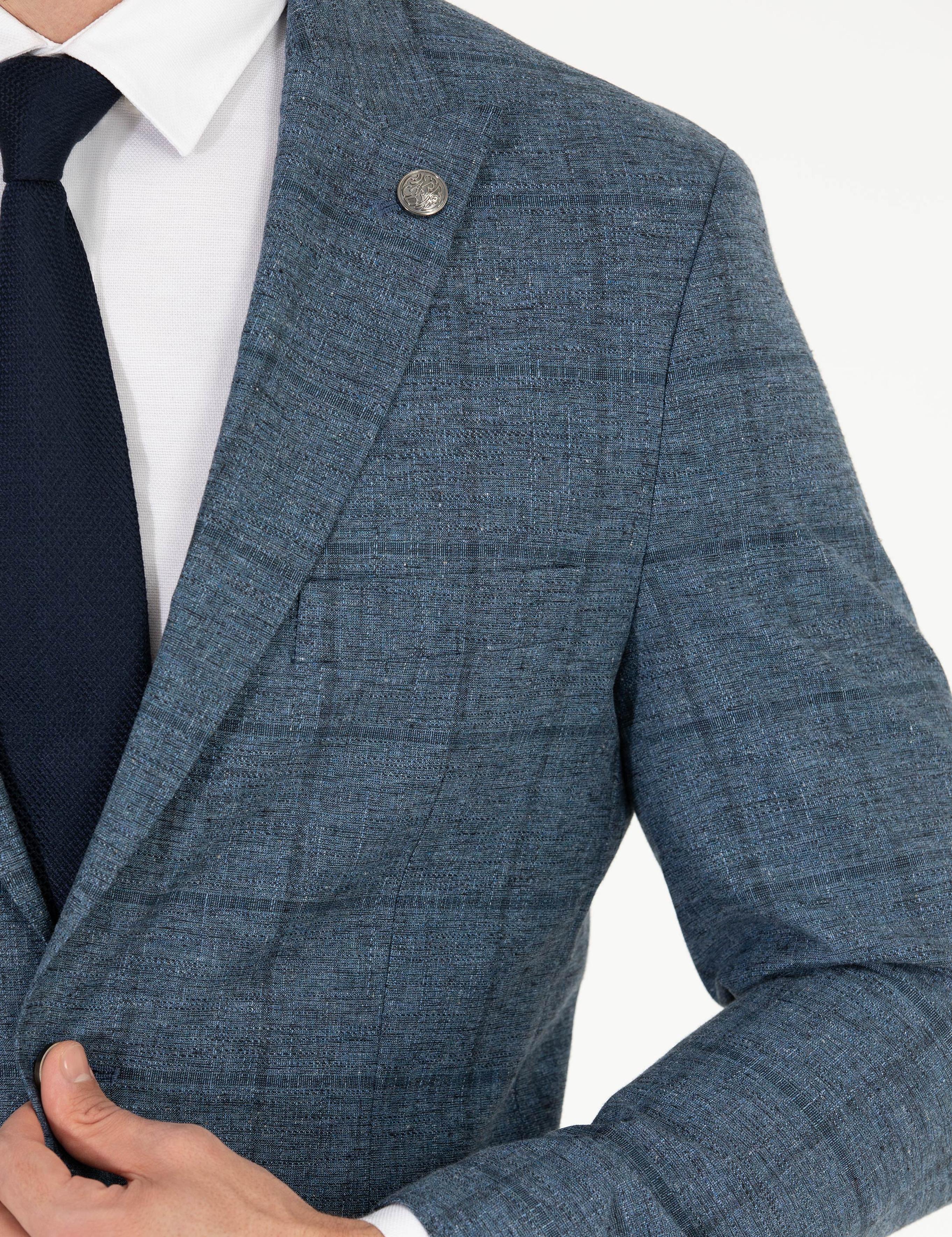 Ekose Açık Lacivert Slim Fit Takım Elbise