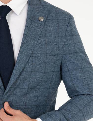 Ekose Açık Lacivert Slim Fit Takım Elbise