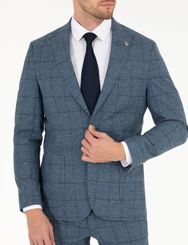 Ekose Açık Lacivert Slim Fit Takım Elbise