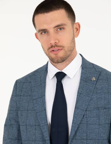 Ekose Açık Lacivert Slim Fit Takım Elbise