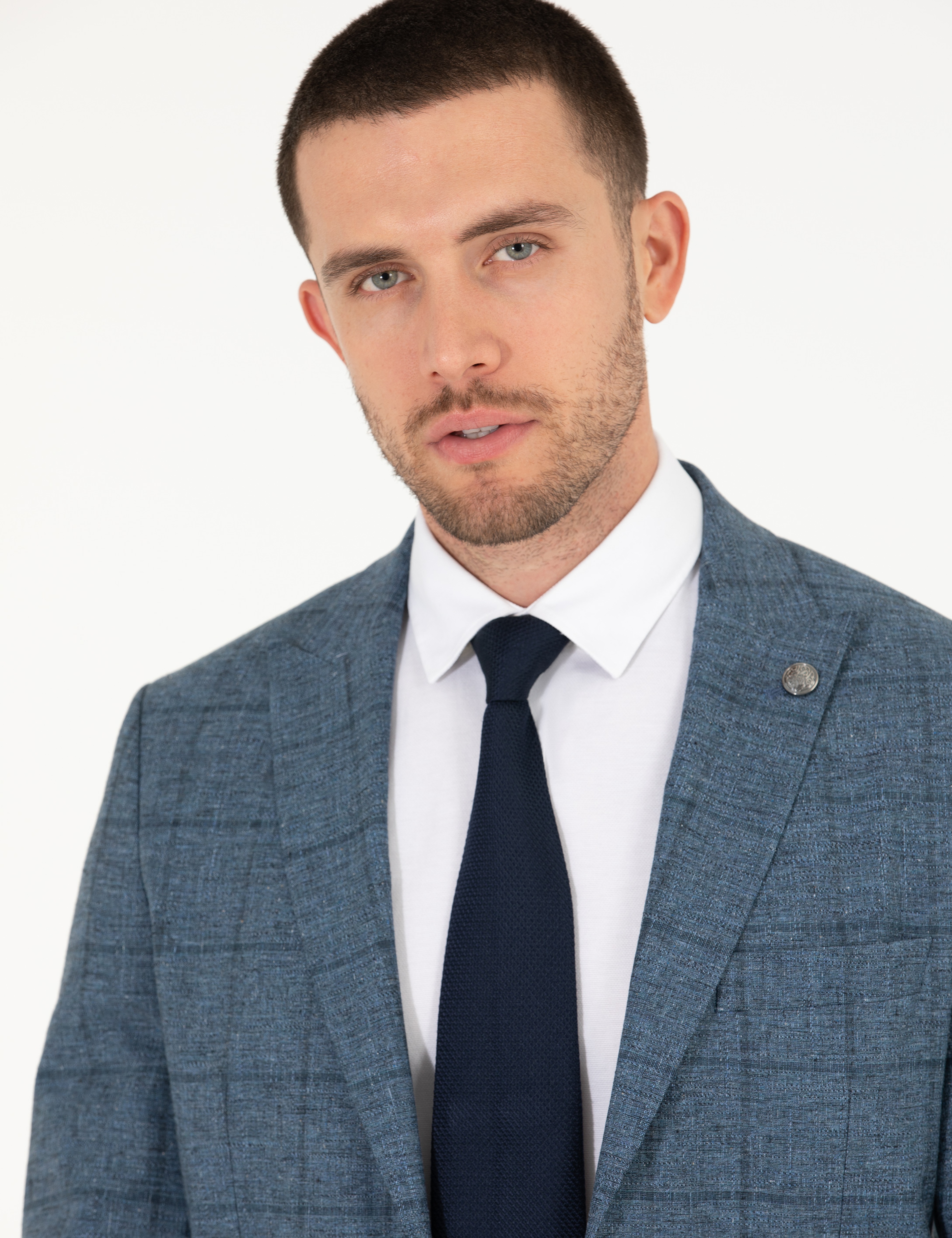 Ekose Açık Lacivert Slim Fit Takım Elbise - Image 2