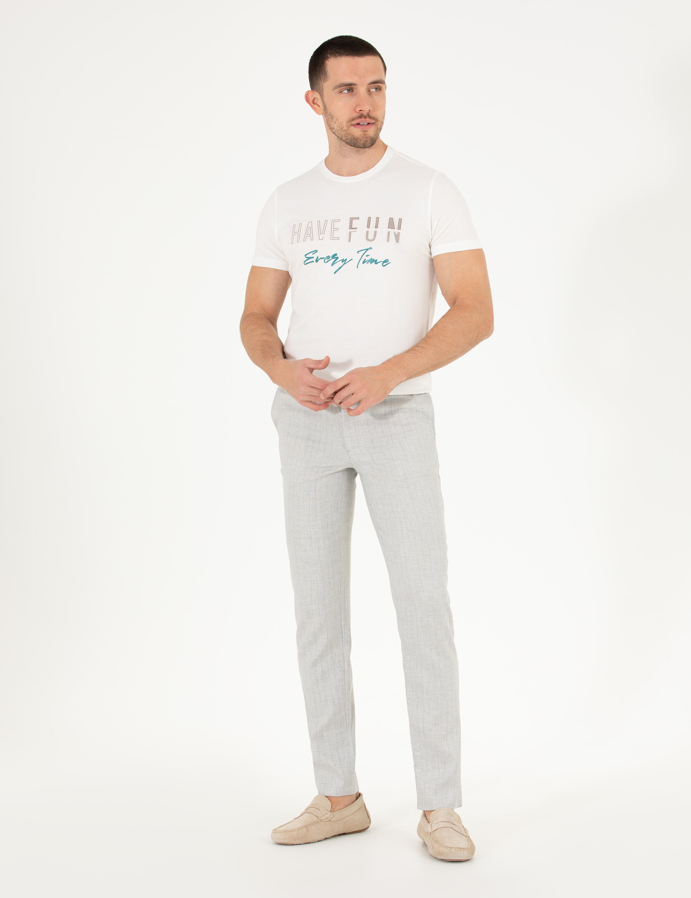 Gri Keten Karışımlı Jogger Kumaş Pantolon