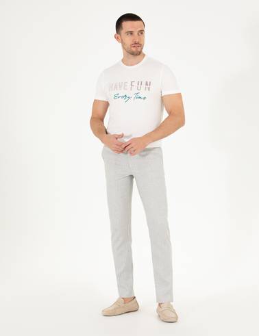 Gri Keten Karışımlı Jogger Kumaş Pantolon