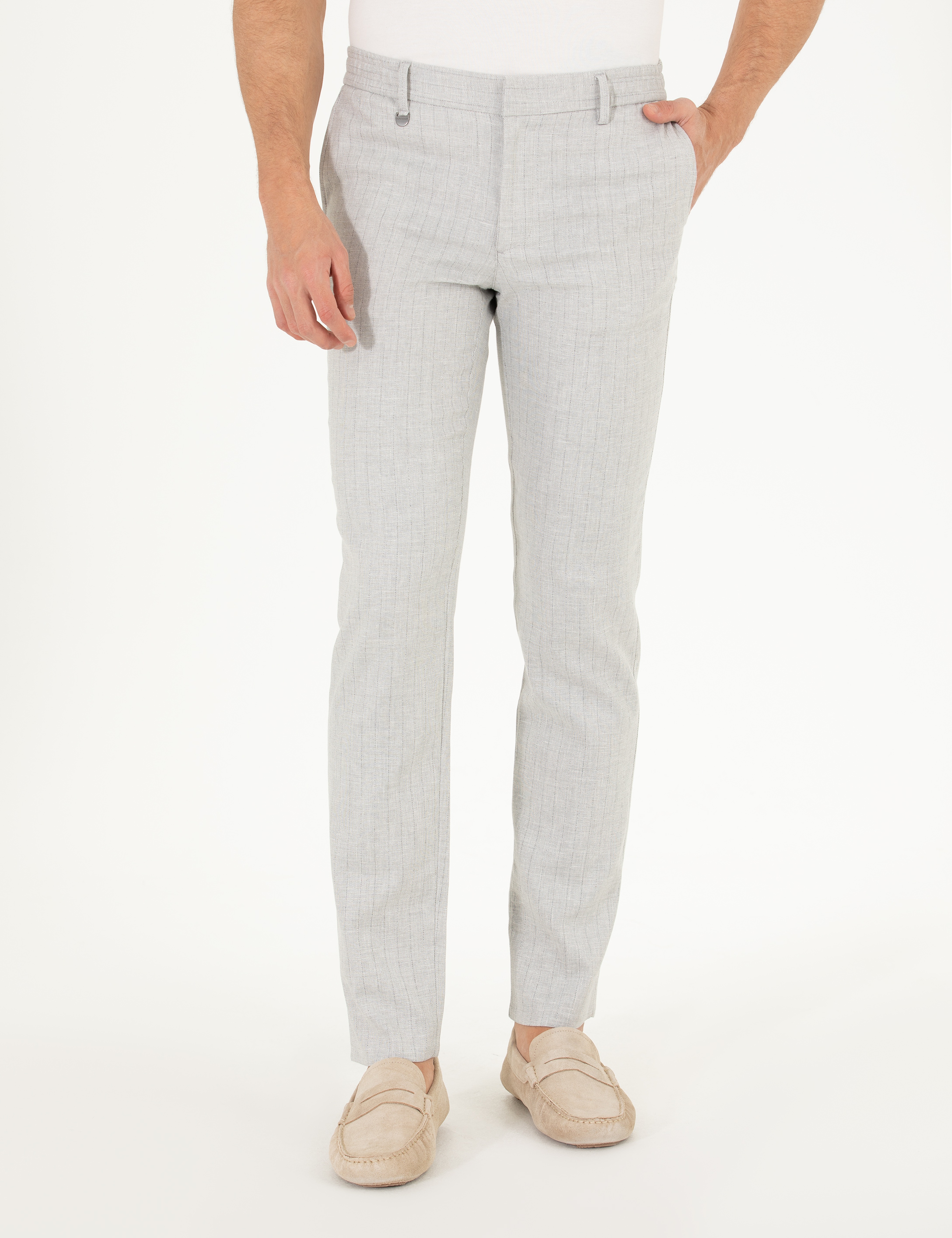 Gri Keten Karışımlı Jogger Kumaş Pantolon - Image 2