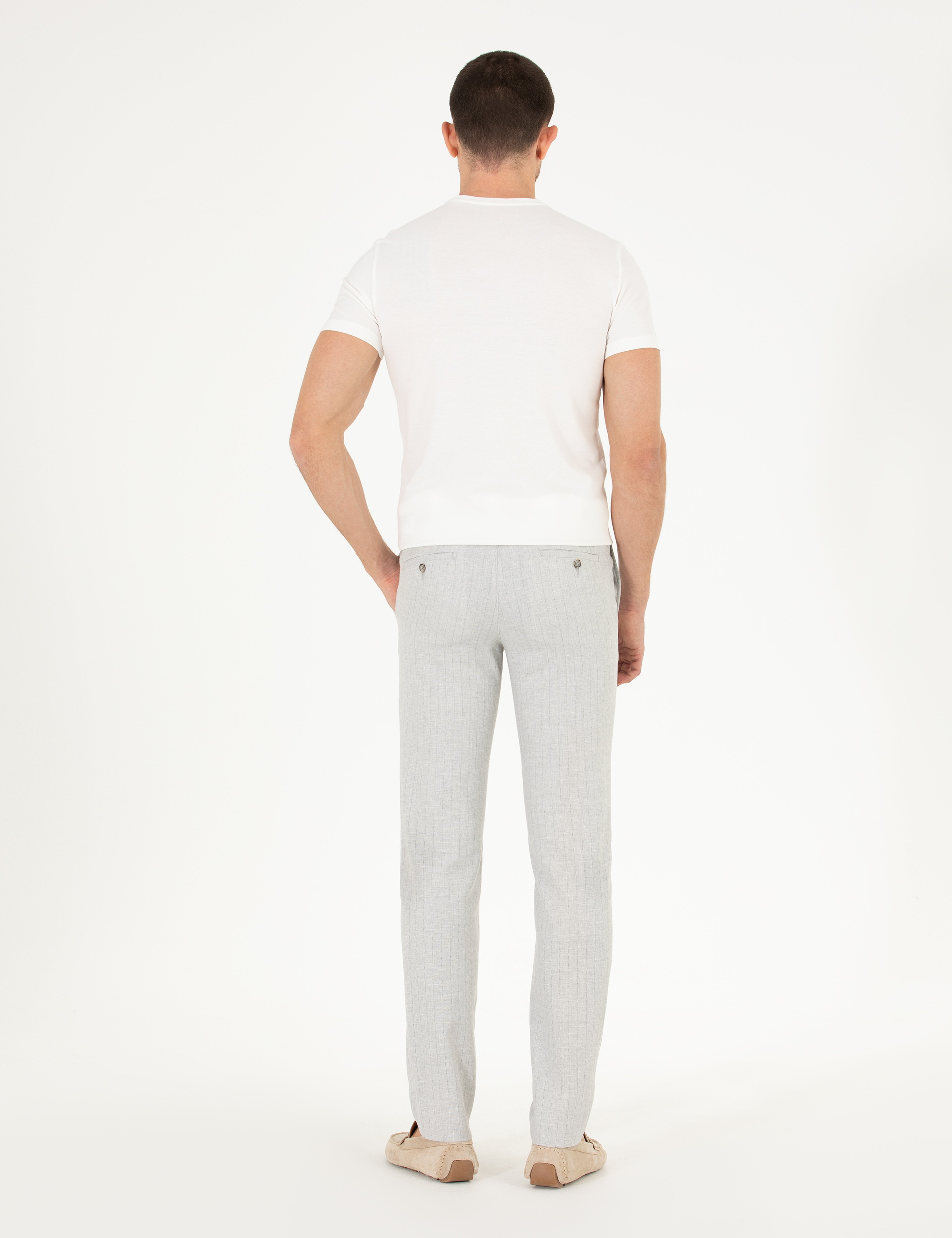Gri Keten Karışımlı Jogger Kumaş Pantolon - Image 4