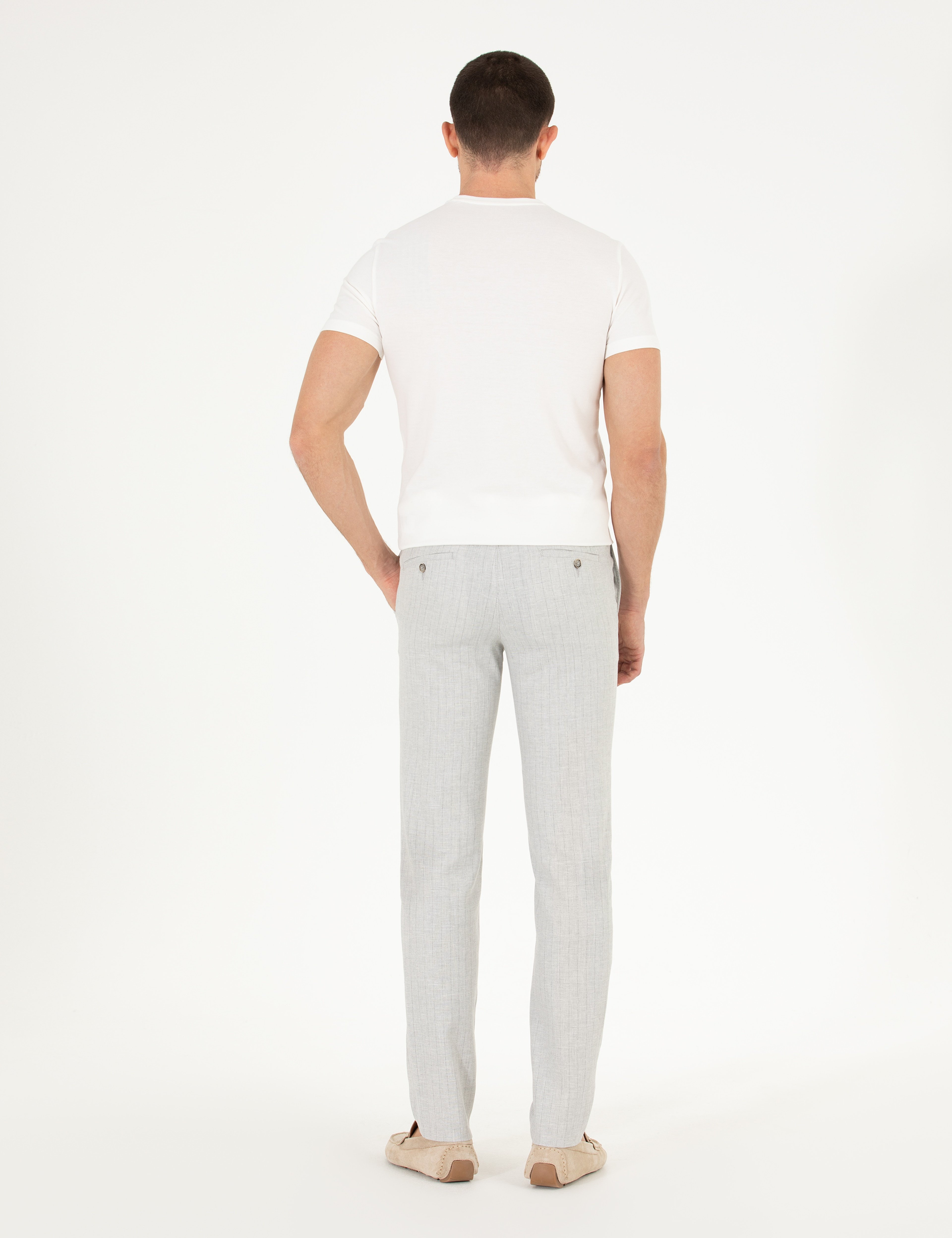 Gri Keten Karışımlı Jogger Kumaş Pantolon
