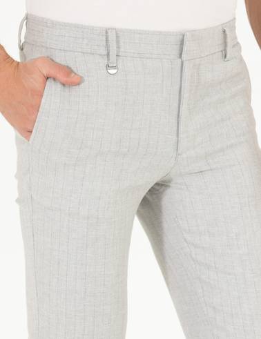 Gri Keten Karışımlı Jogger Kumaş Pantolon