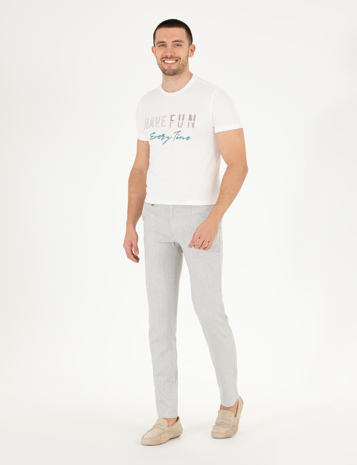 Gri Keten Karışımlı Jogger Kumaş Pantolon - 50265117006