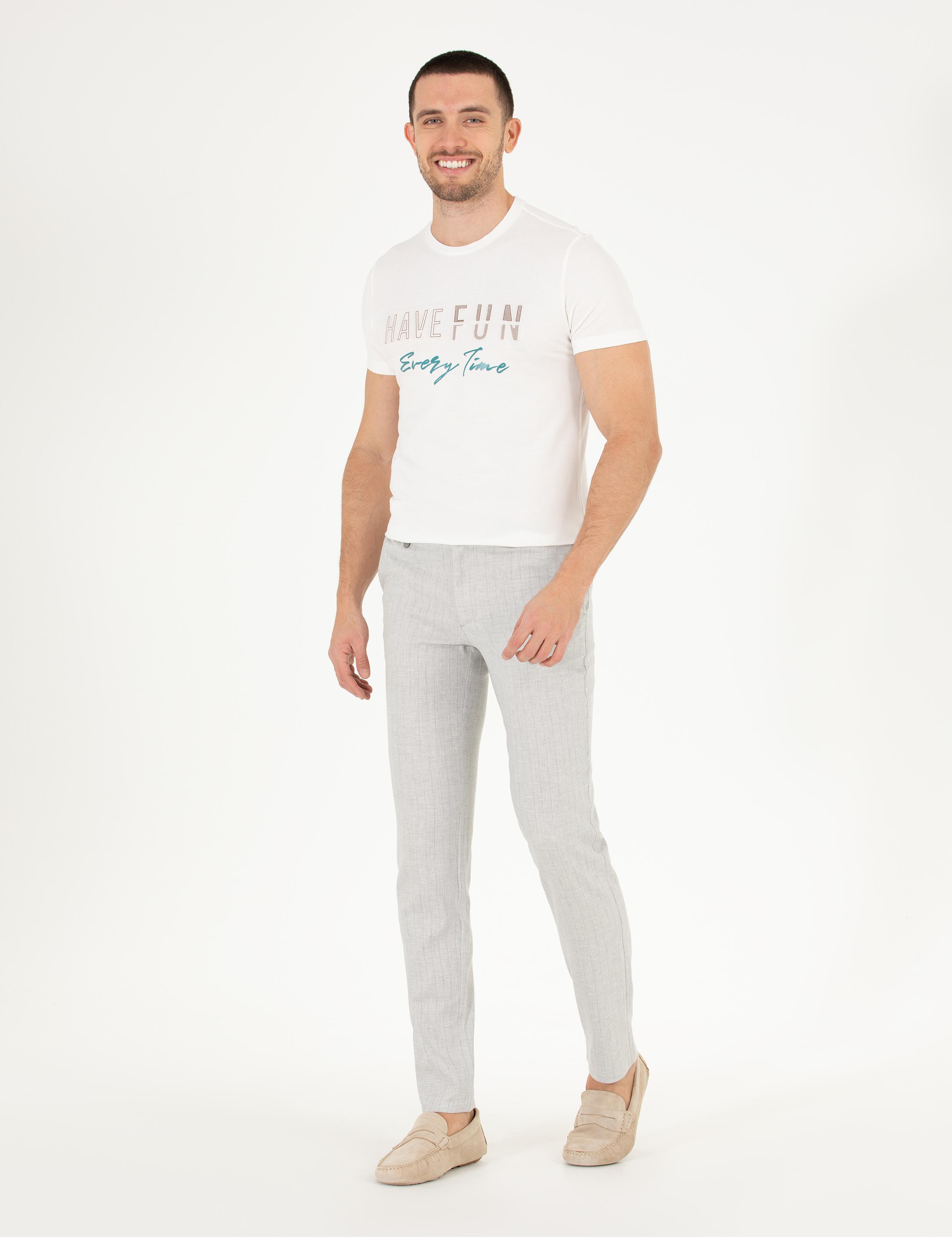 Gri Keten Karışımlı Jogger Kumaş Pantolon