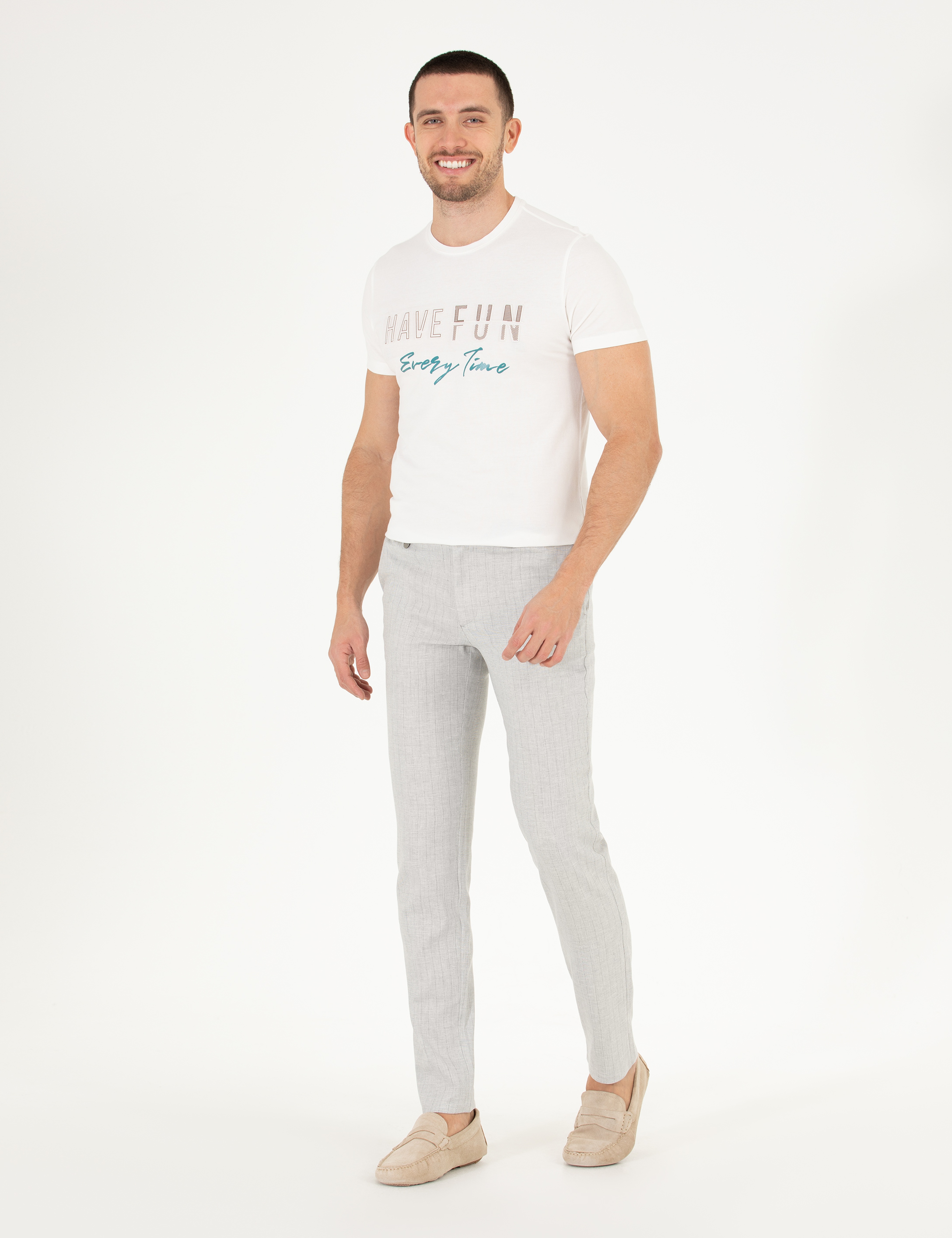 Gri Keten Karışımlı Jogger Kumaş Pantolon