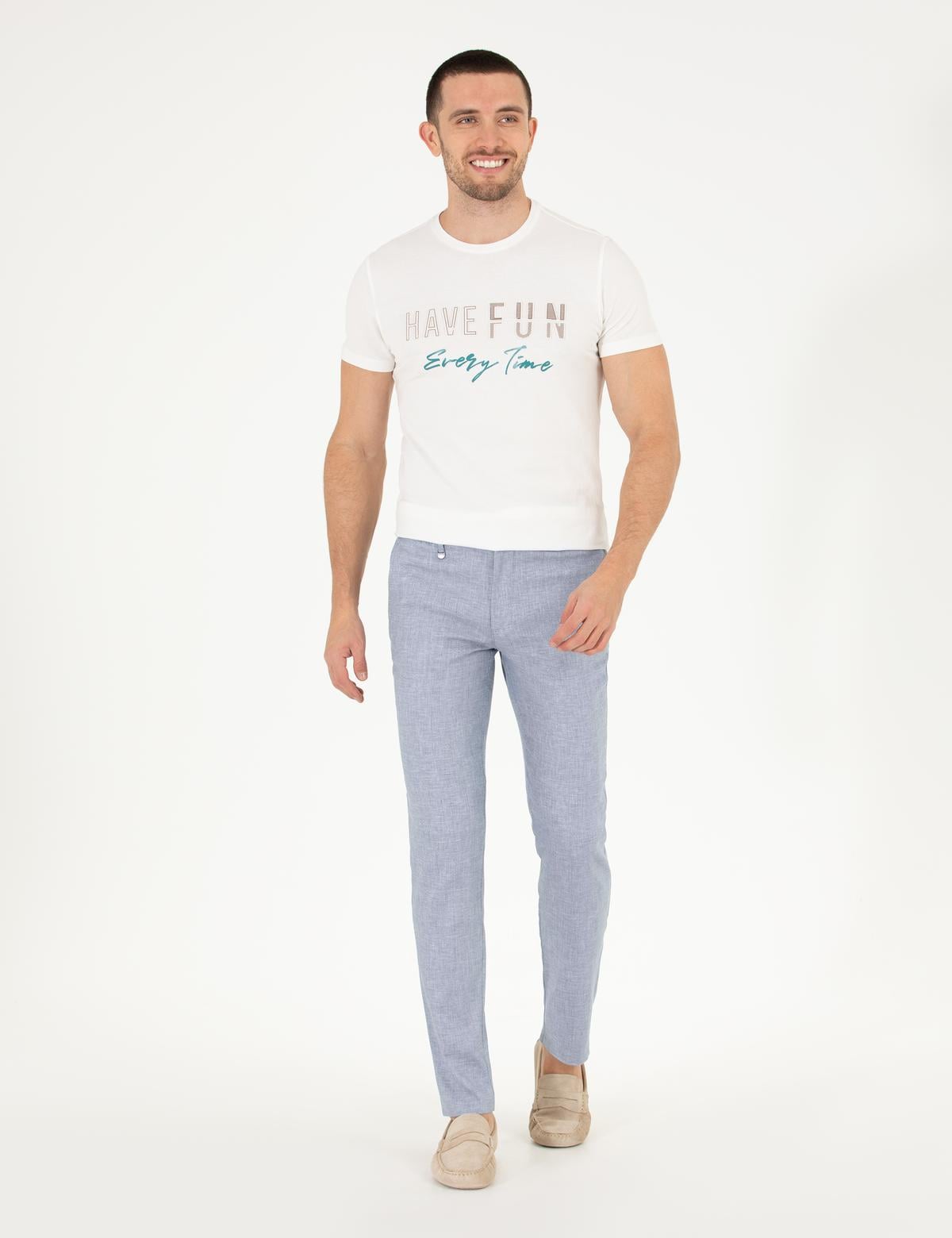 Açık Mavi Keten Karışımlı Jogger Kumaş Pantolon - 50265117144