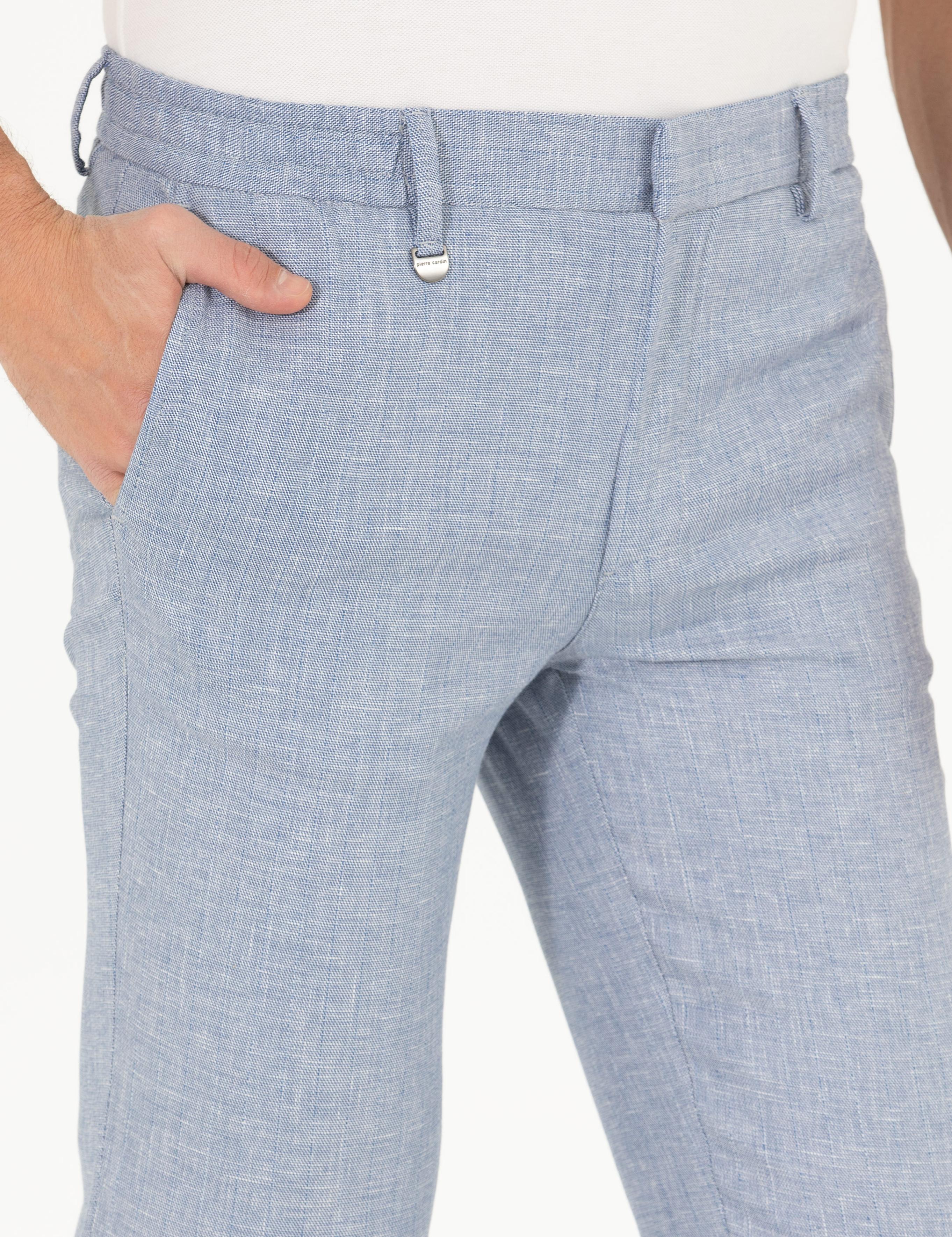 Açık Mavi Keten Karışımlı Jogger Kumaş Pantolon