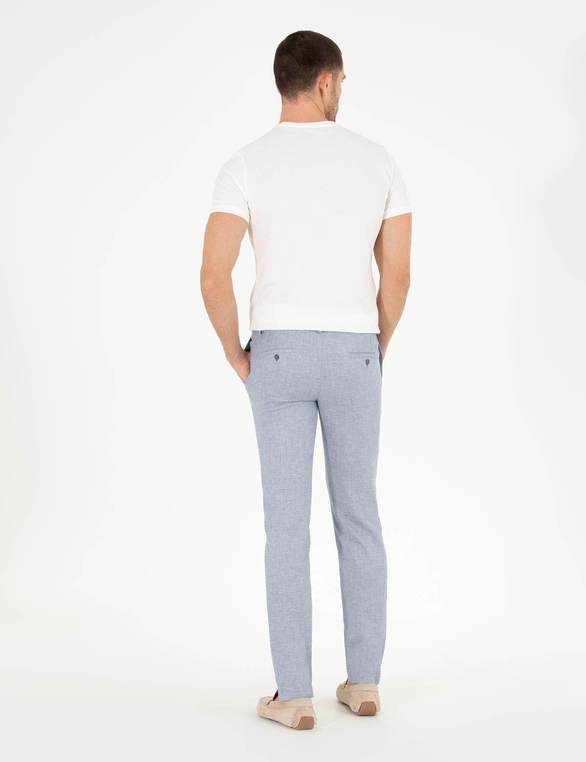 Açık Mavi Keten Karışımlı Jogger Kumaş Pantolon - 50265117144