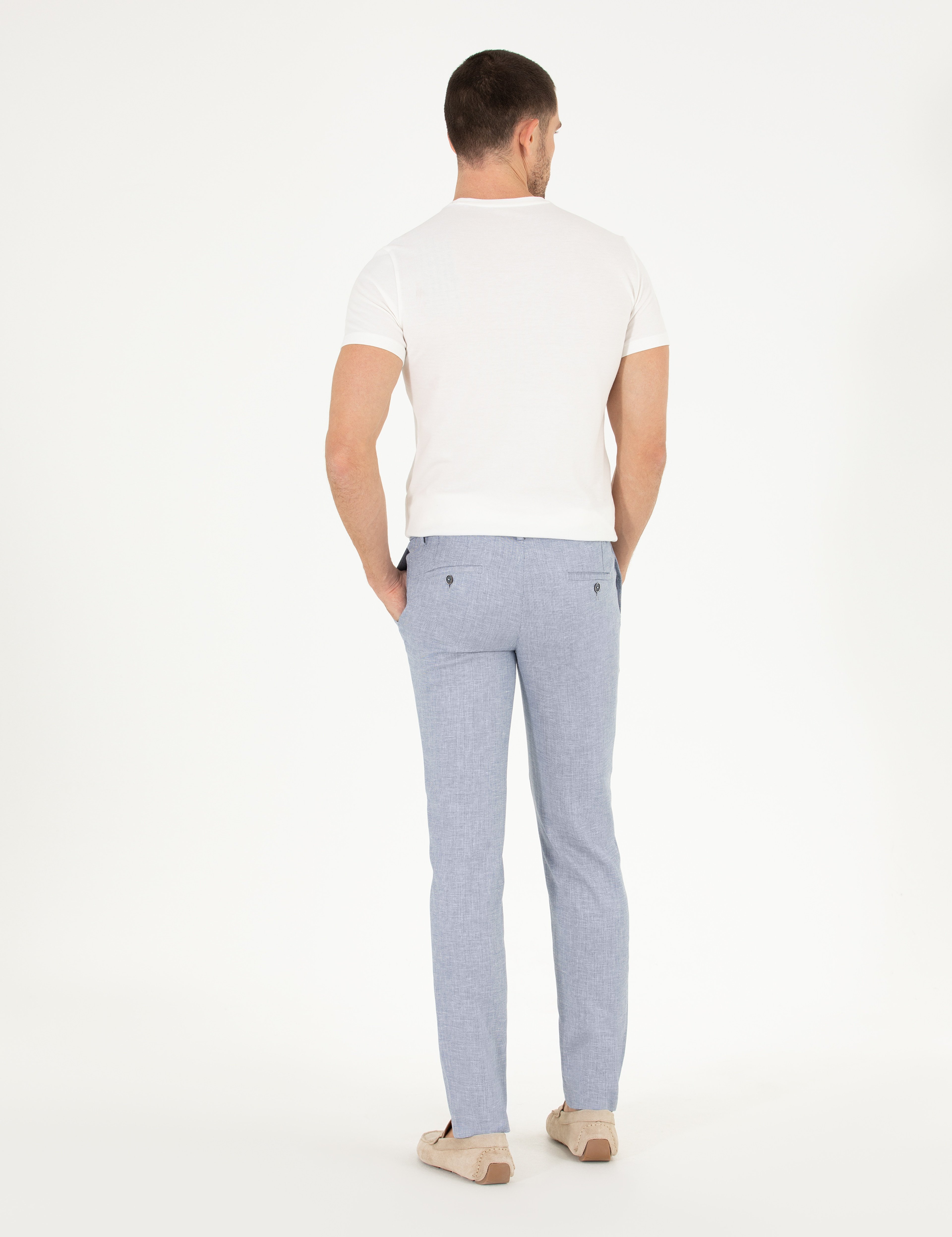 Açık Mavi Keten Karışımlı Jogger Kumaş Pantolon - Image 4