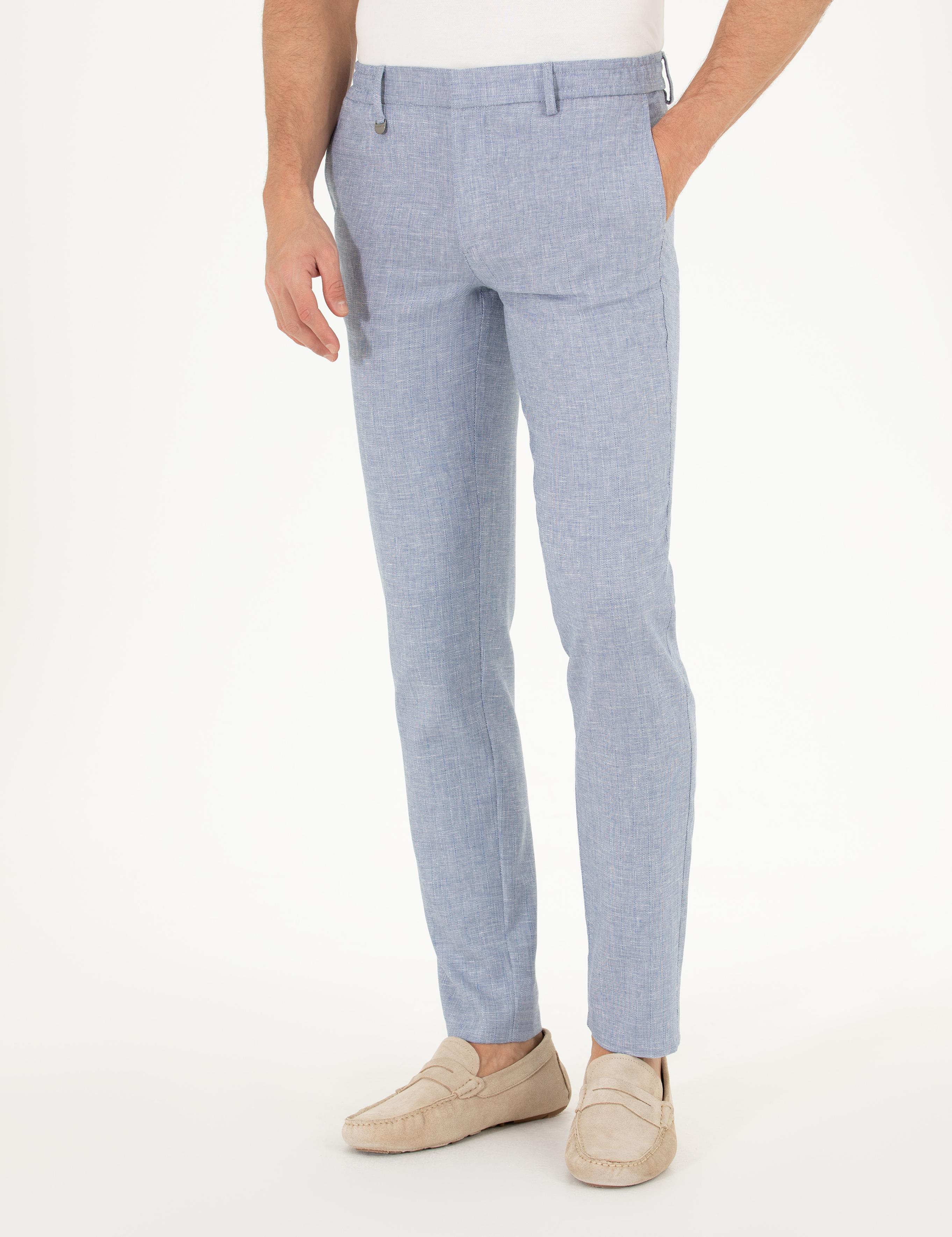 Açık Mavi Keten Karışımlı Jogger Kumaş Pantolon