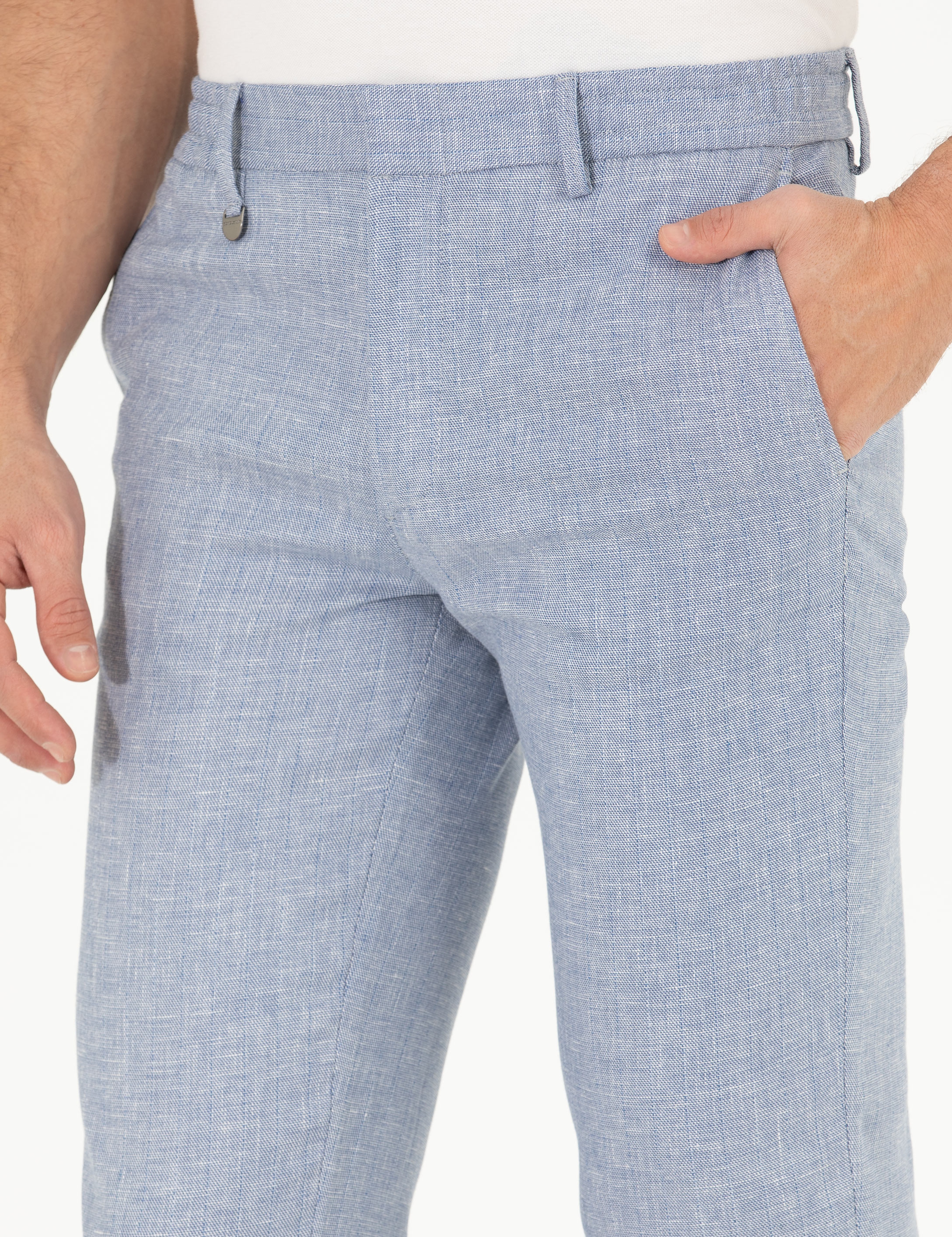 Açık Mavi Keten Karışımlı Jogger Kumaş Pantolon - Image 5