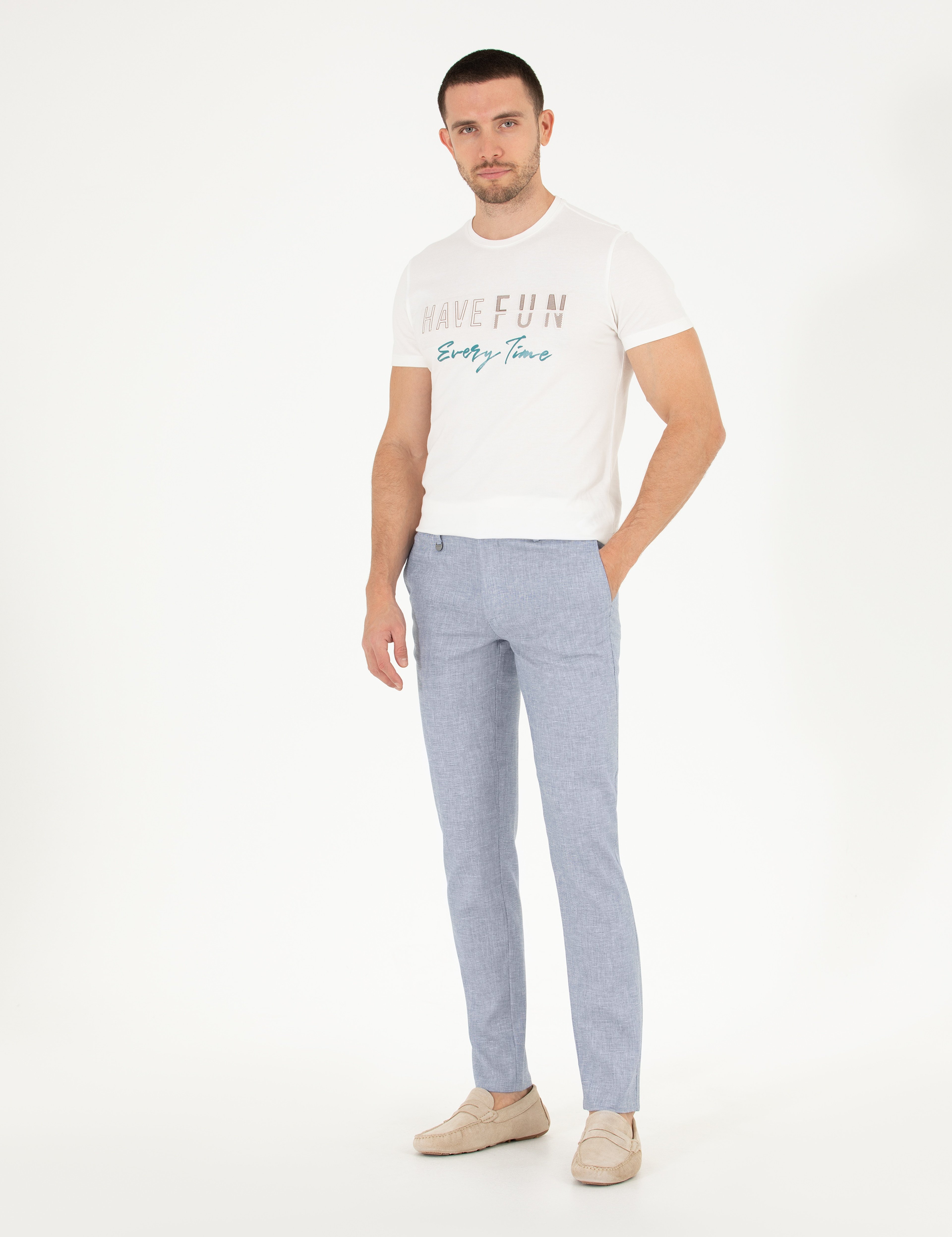 Açık Mavi Keten Karışımlı Jogger Kumaş Pantolon - Image 1