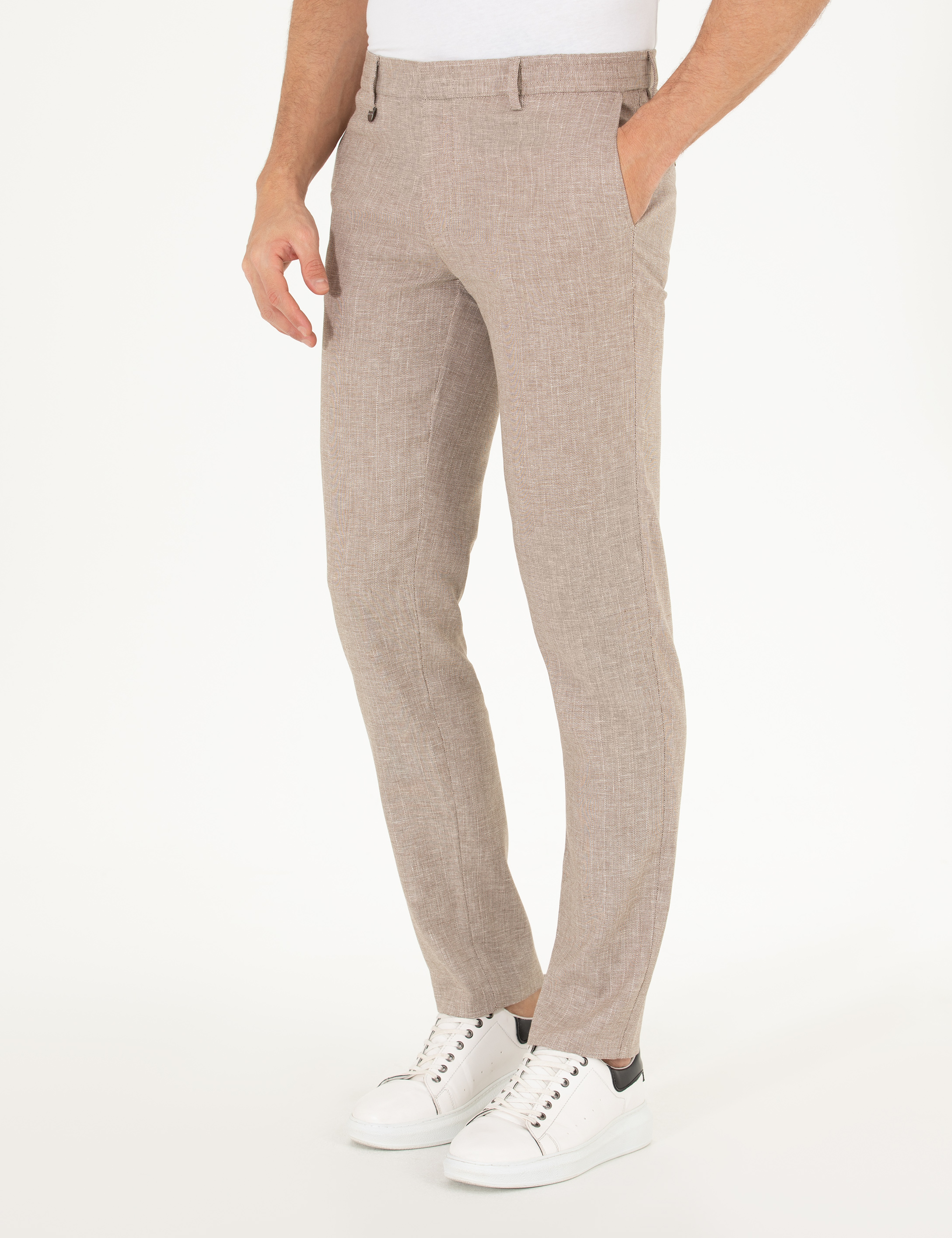 Açık Kahverengi Keten Karışımlı Jogger Kumaş Pantolon - Image 2