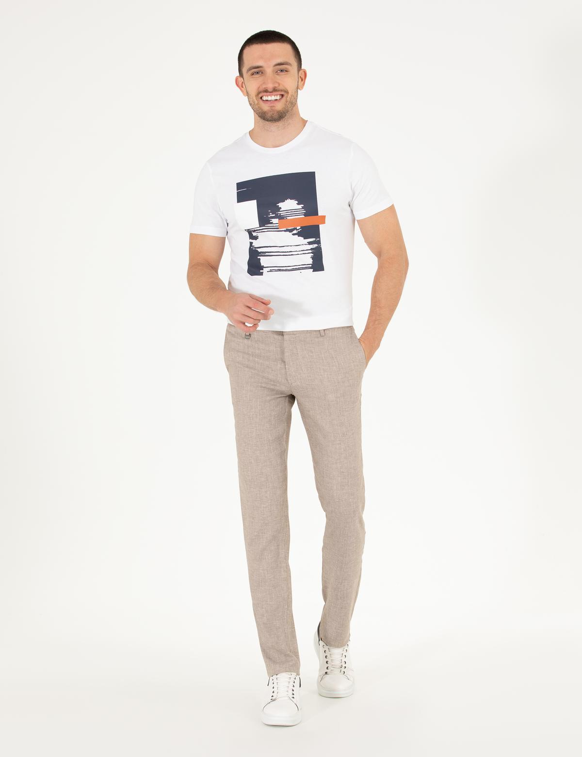 Açık Kahverengi Keten Karışımlı Jogger Kumaş Pantolon