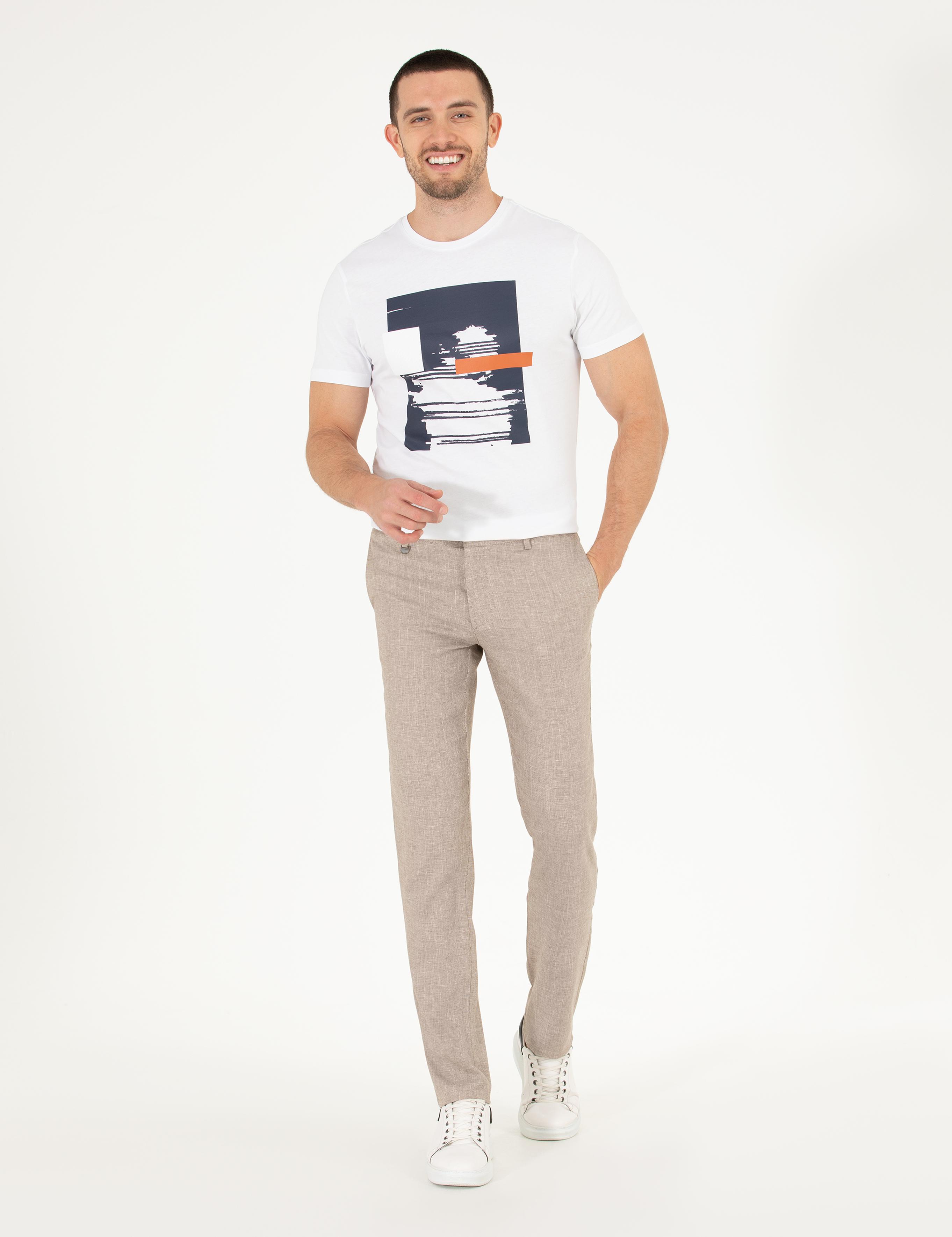 Açık Kahverengi Keten Karışımlı Jogger Kumaş Pantolon