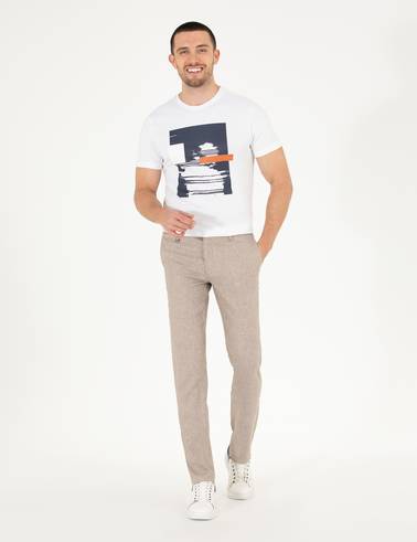 Açık Kahverengi Keten Karışımlı Jogger Kumaş Pantolon