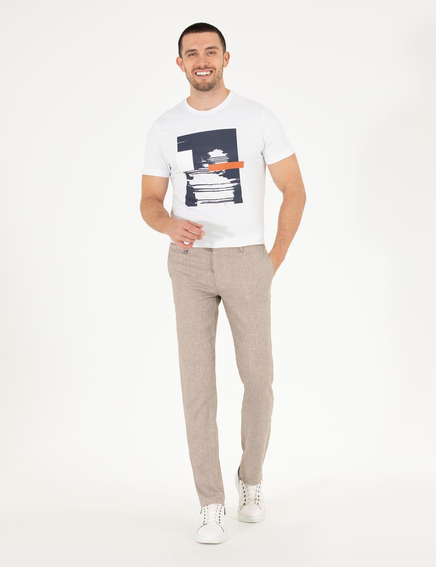 Açık Kahverengi Keten Karışımlı Jogger Kumaş Pantolon