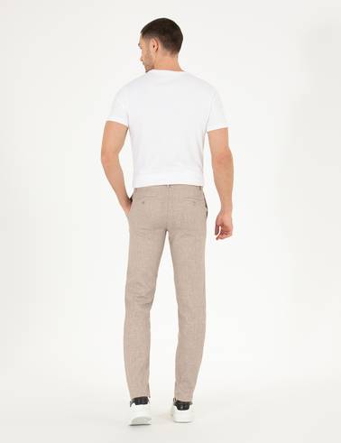 Açık Kahverengi Keten Karışımlı Jogger Kumaş Pantolon