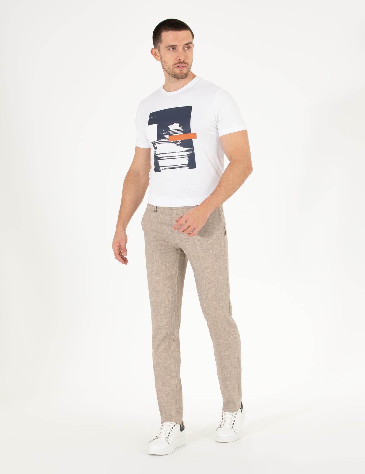 Açık Kahverengi Keten Karışımlı Jogger Kumaş Pantolon - 50265117174