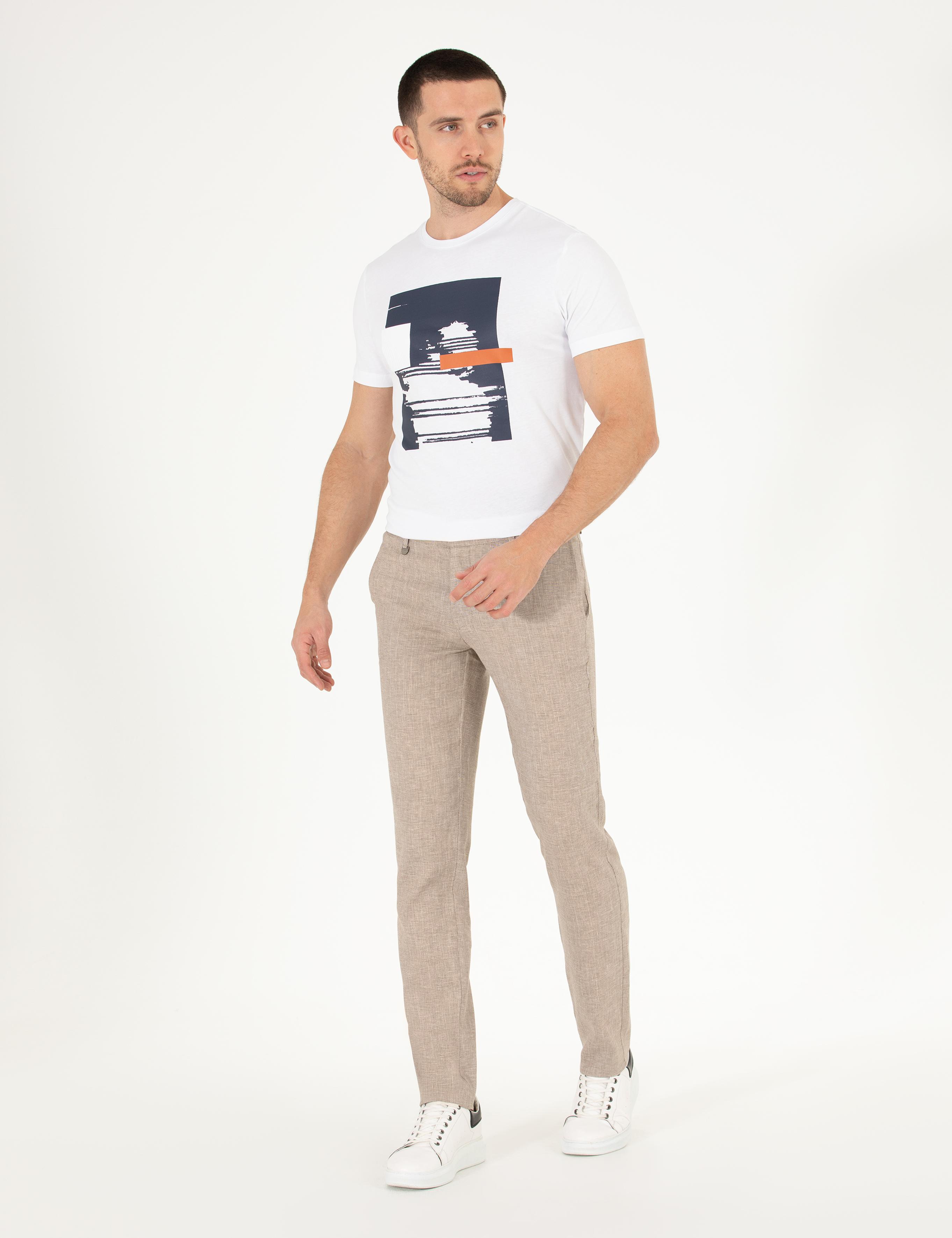 Açık Kahverengi Keten Karışımlı Jogger Kumaş Pantolon